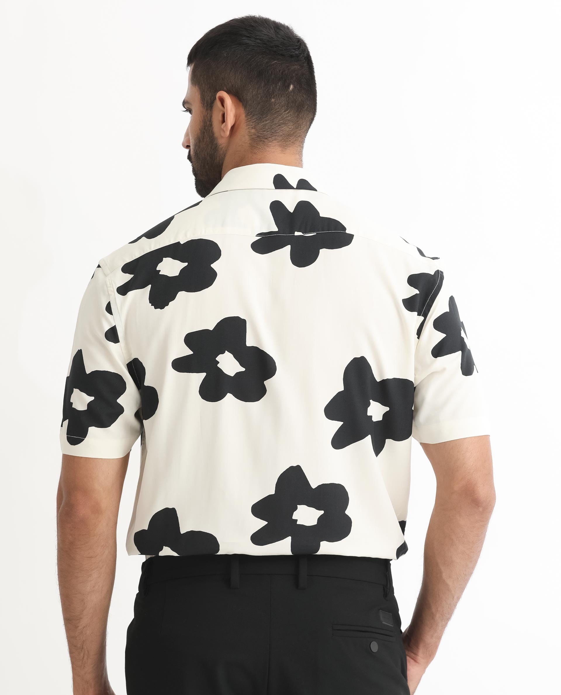 Rare Rabbit Men's Heming Beige Viscose Fabric Floral Print Half Sleeves Shirt