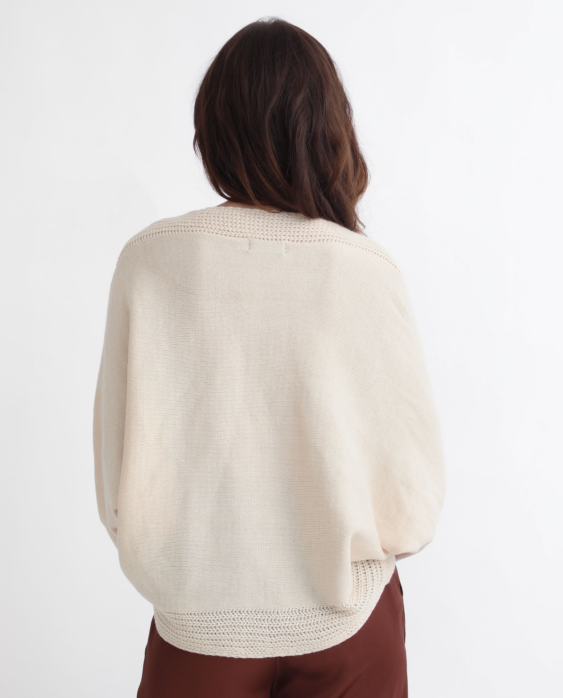 Rareism Women Henares Off White Acrylic Fabric Full Sleeves V-Neck Relaxed Fit Plain Sweater