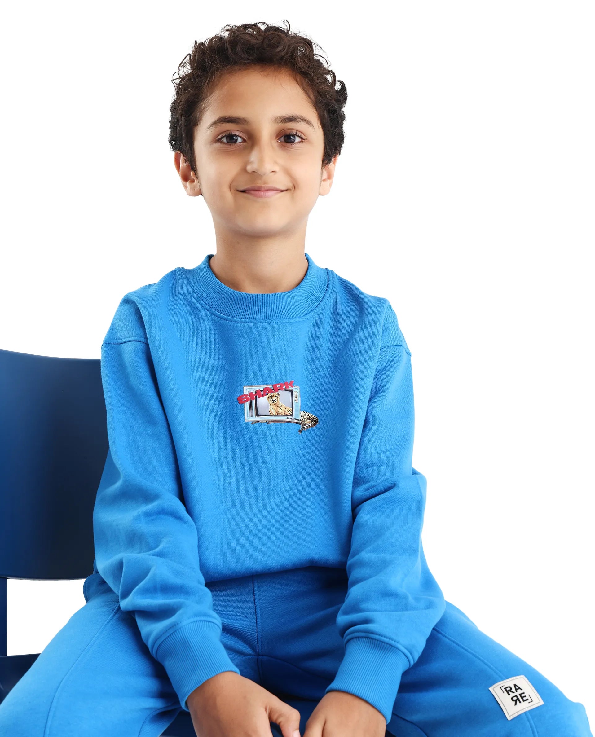Rare Ones Kids Henry Dark Blue Cotton Blend Graphic Print Oversized Sweatshirt