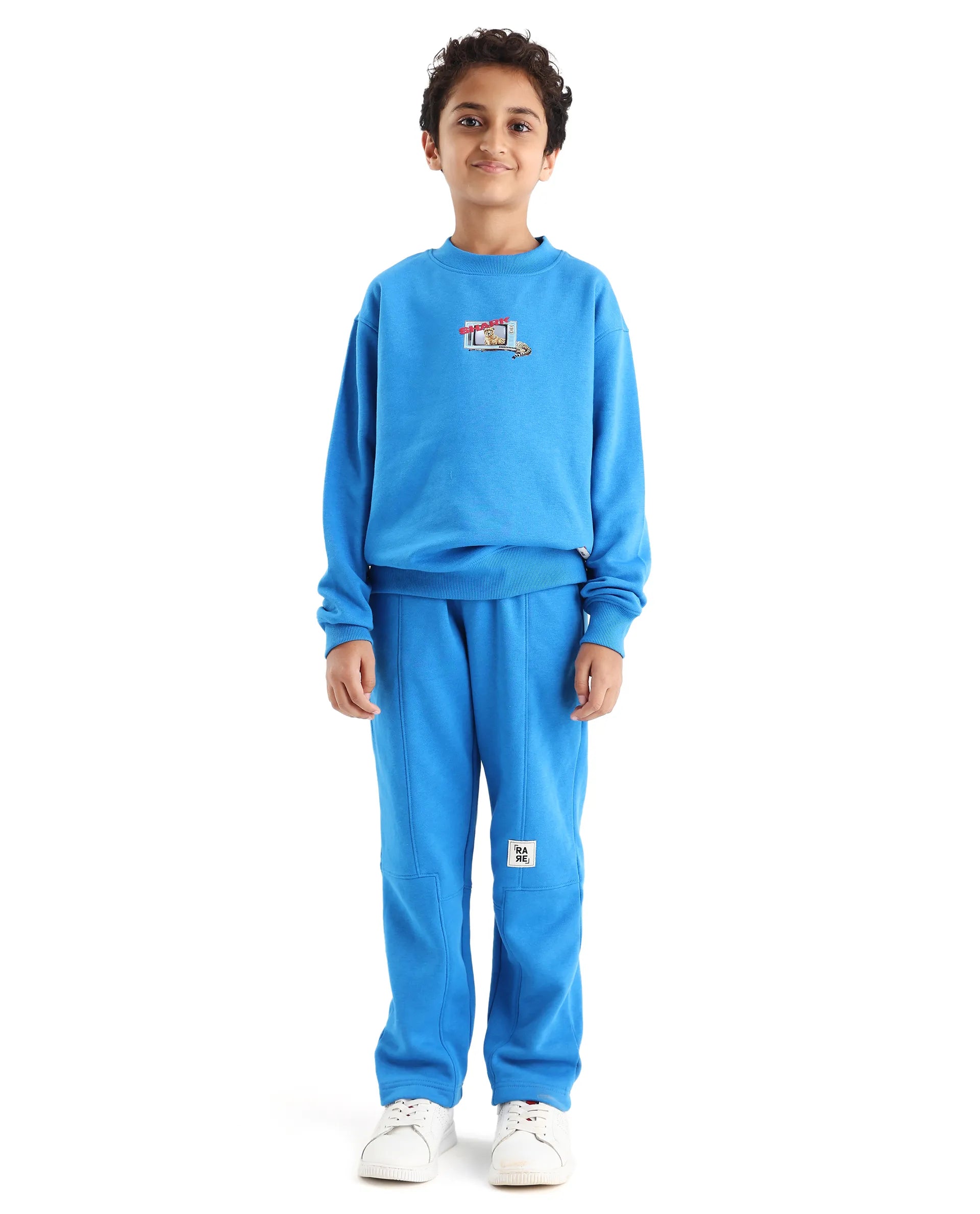 Rare Ones Kids Henry Dark Blue Cotton Blend Graphic Print Oversized Sweatshirt
