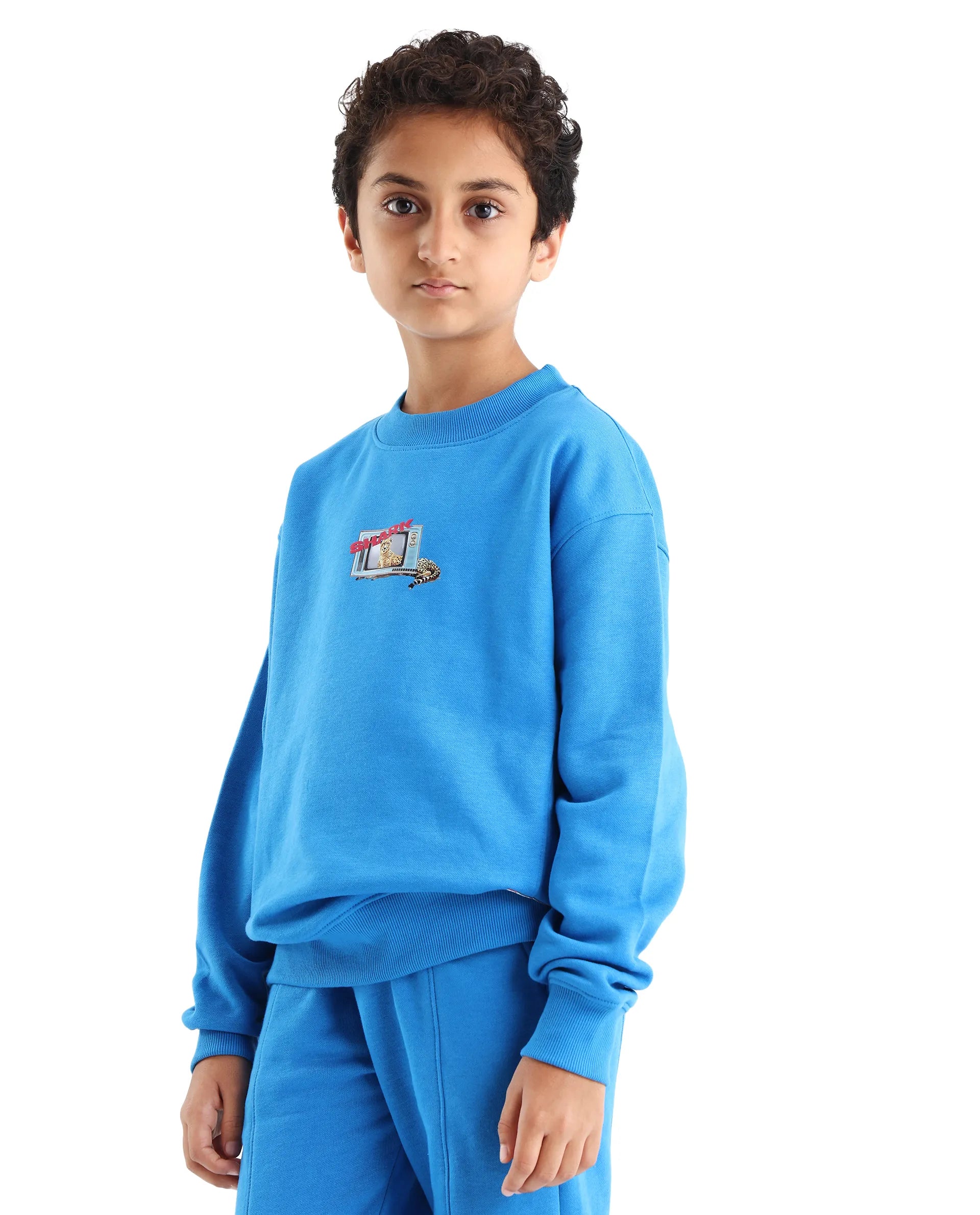 Rare Ones Kids Henry Dark Blue Cotton Blend Graphic Print Oversized Sweatshirt