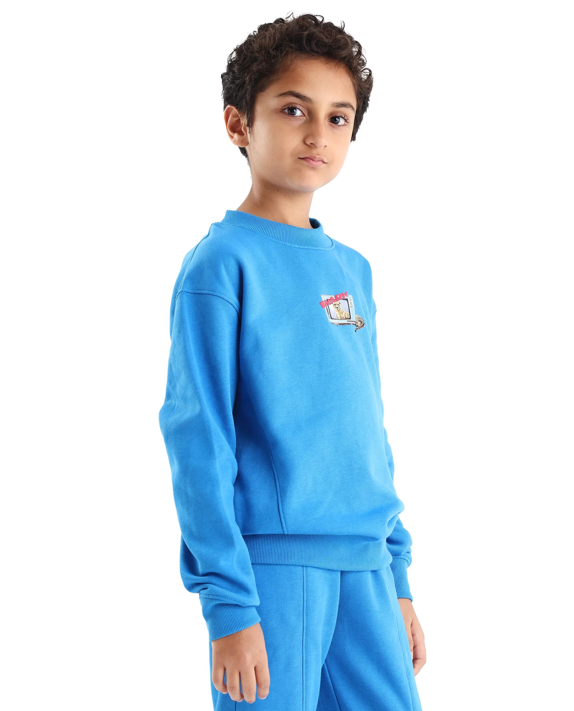 Rare Ones Kids Henry Dark Blue Cotton Blend Graphic Print Oversized Sweatshirt
