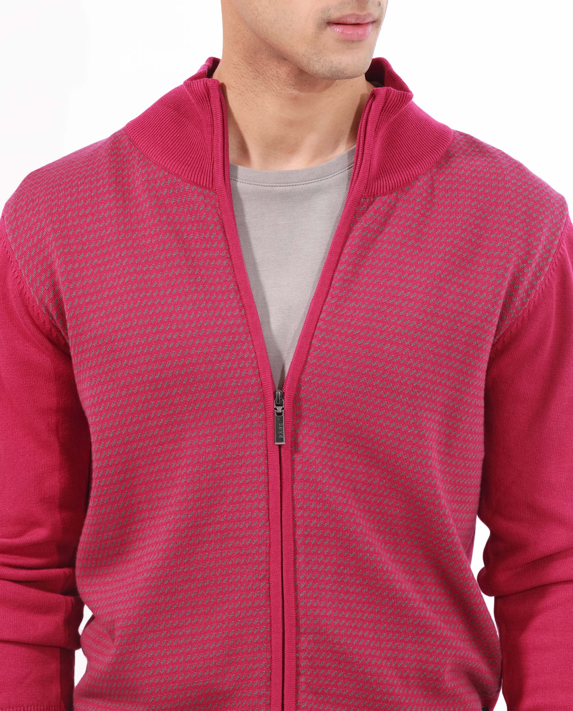 Rare Rabbit Mens Heritage Pink Sweater Full Sleeve High Neck Solid