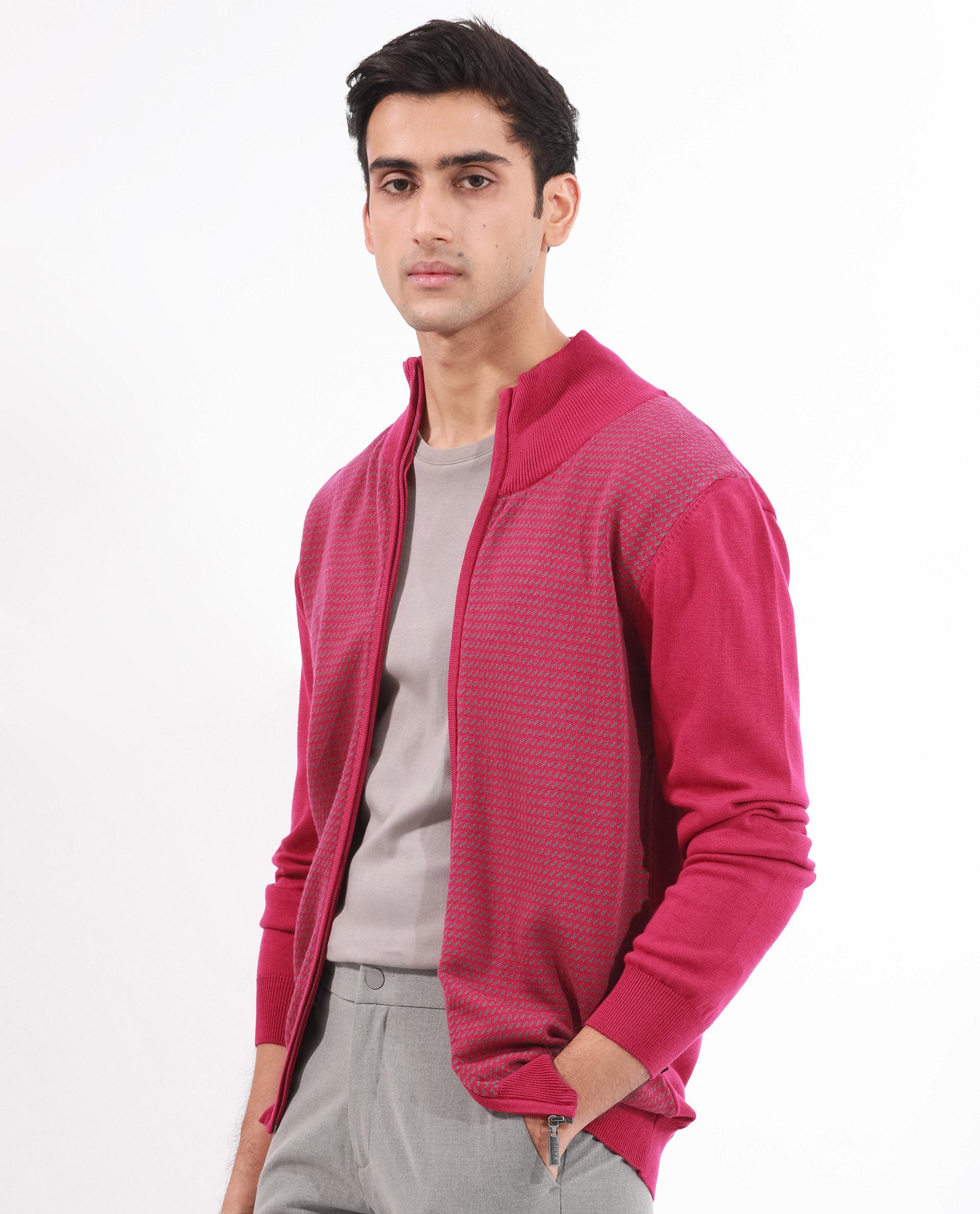 Rare Rabbit Mens Heritage Pink Sweater Full Sleeve High Neck Solid