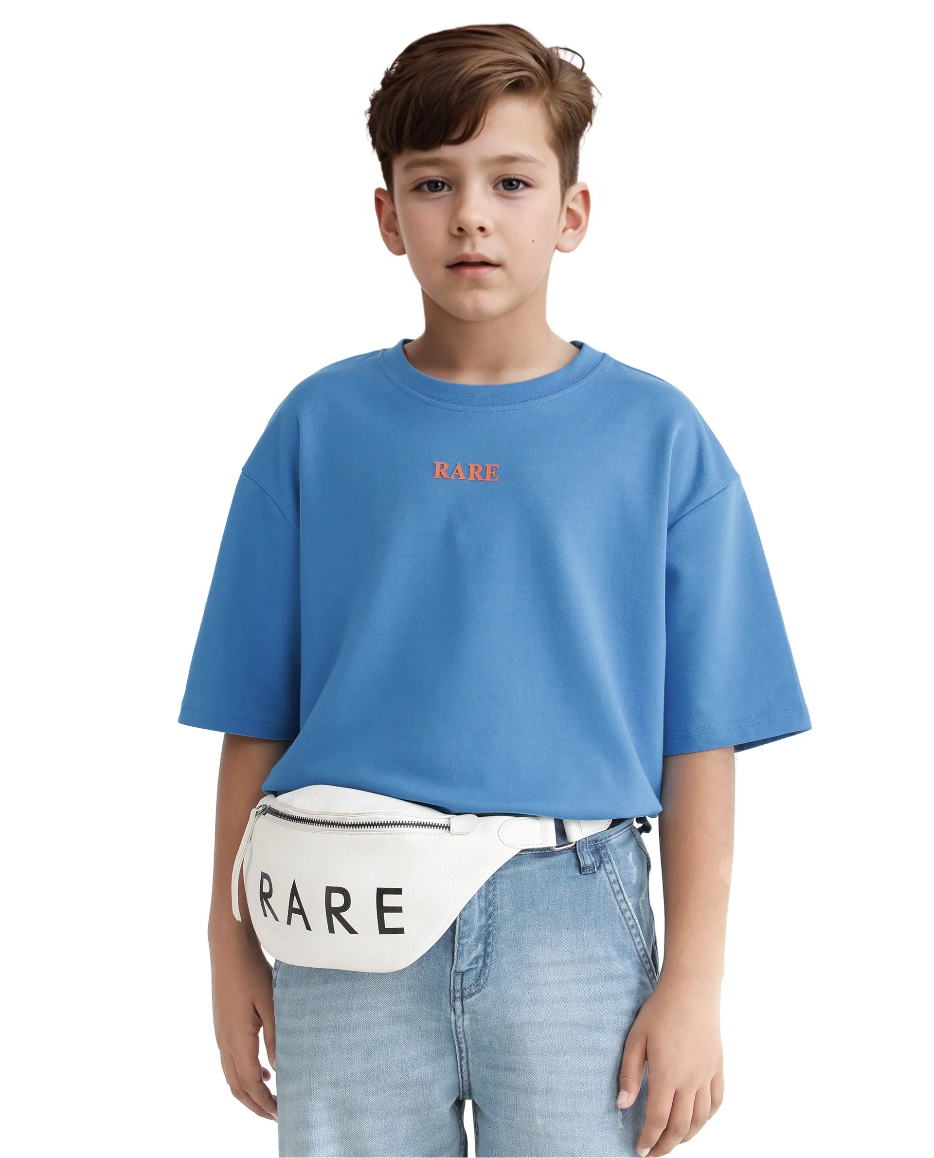 Rare Ones Kids Herm Flouroscent Blue Cotton Poly Short Sleeve Crew Neck Hd And Cmyk Print T-Shirt