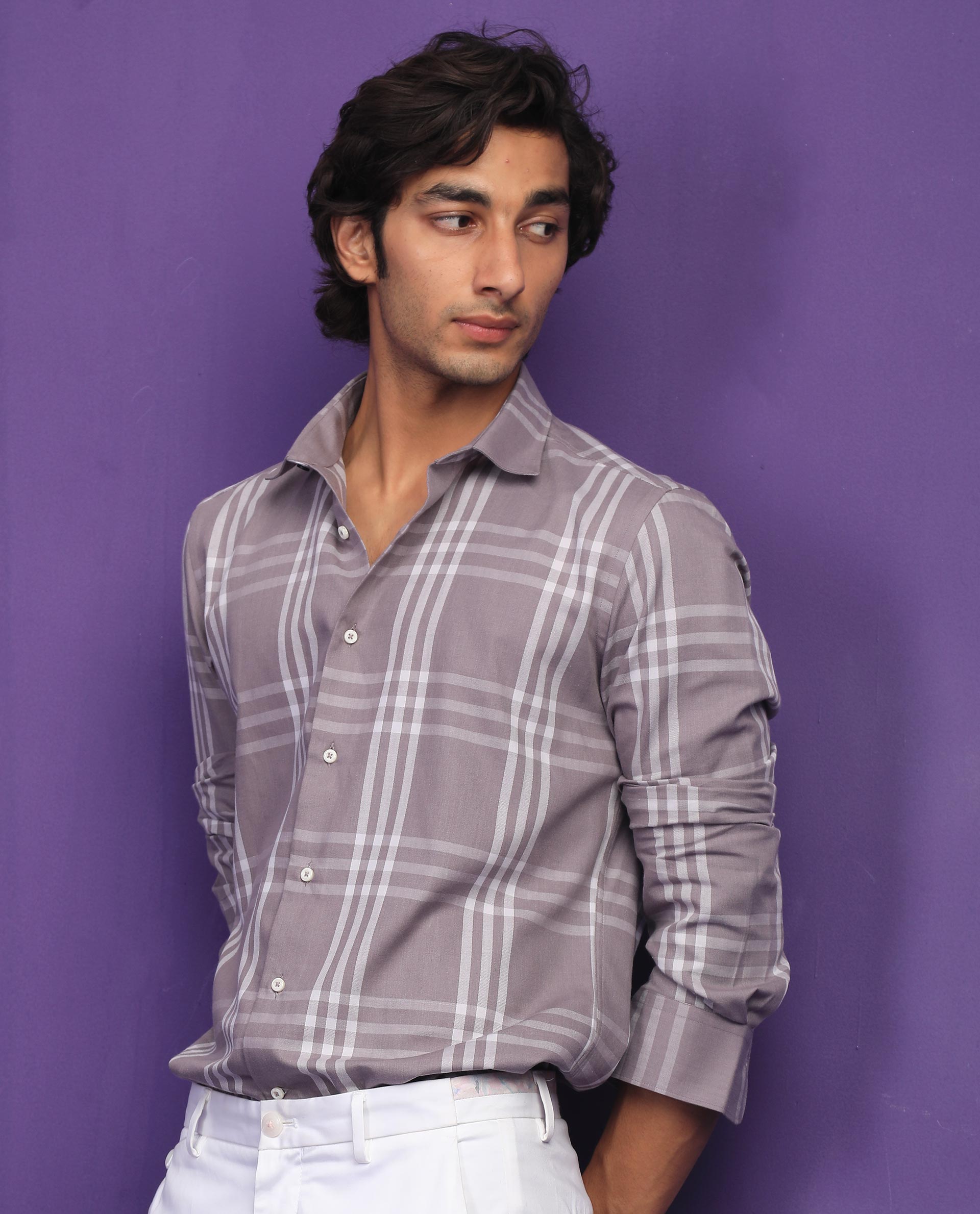 Rare Rabbit Men's Carnet Dusky Purple Cotton Polyester Fabric Full Sleeves Checks Shirt