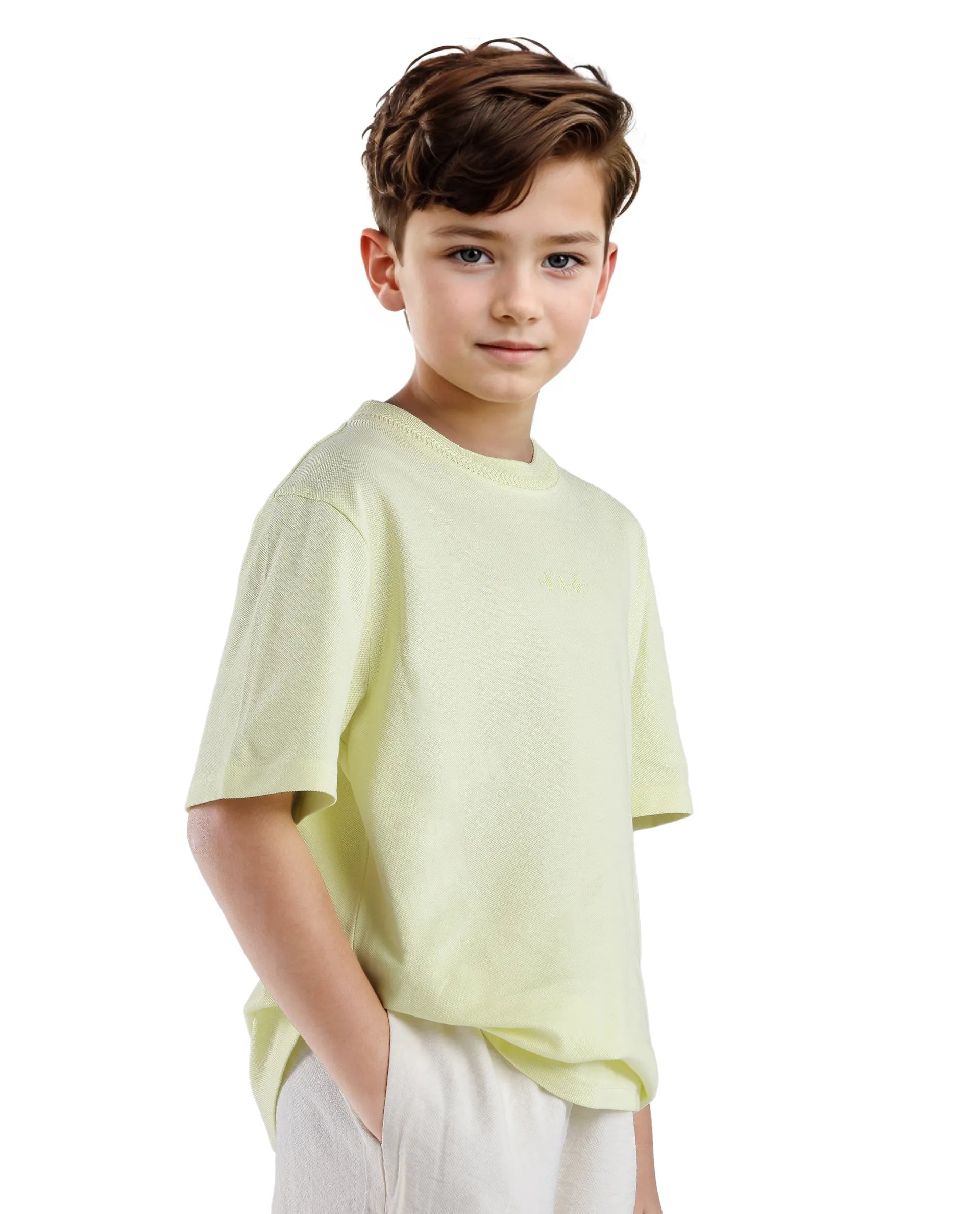 Rare Ones Kids Heron Pastel Green Cotton Fabric Half Sleeves Crew Neck Embroidered T-Shirt