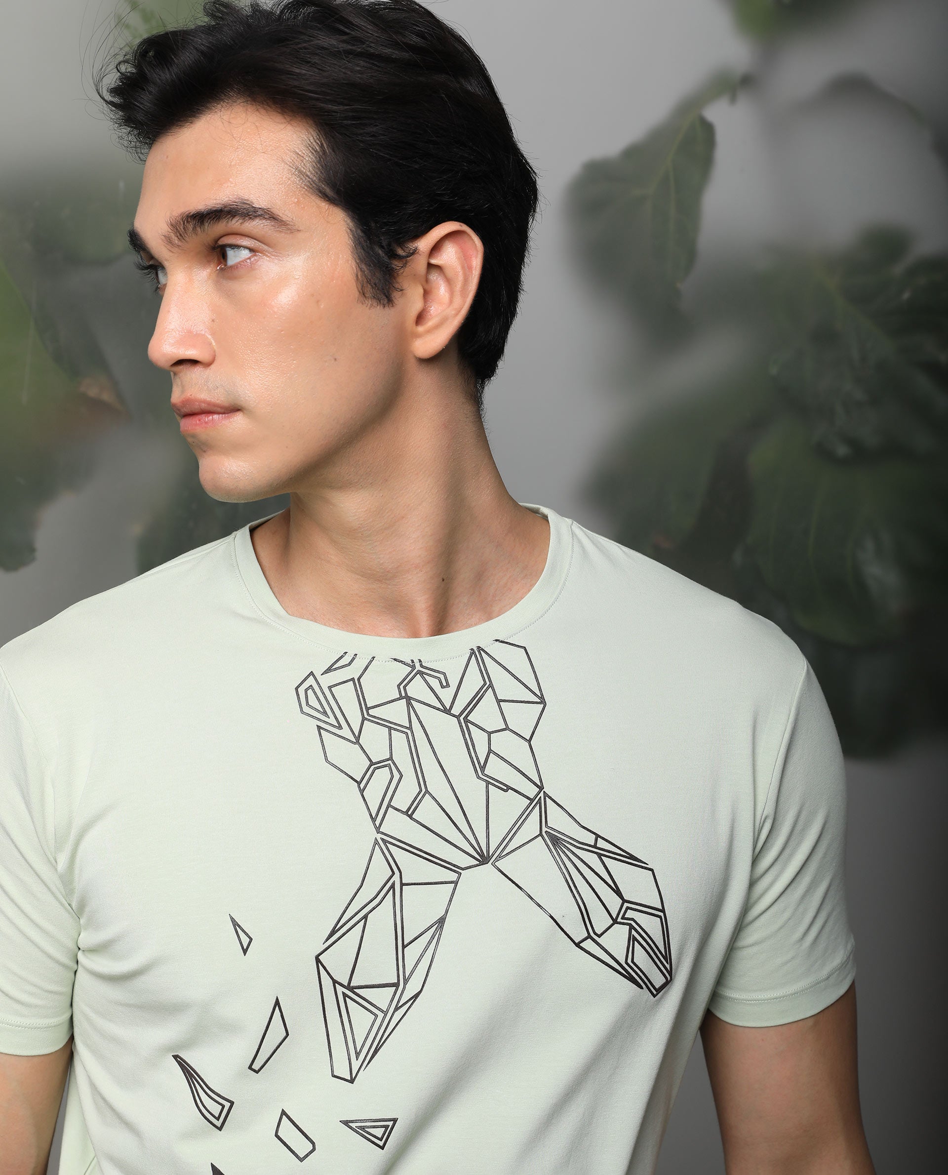 Rare Rabbit Men's Loginn Olive Crew Neck HD Print Logo Half Sleeves Regular Fit T-Shirt