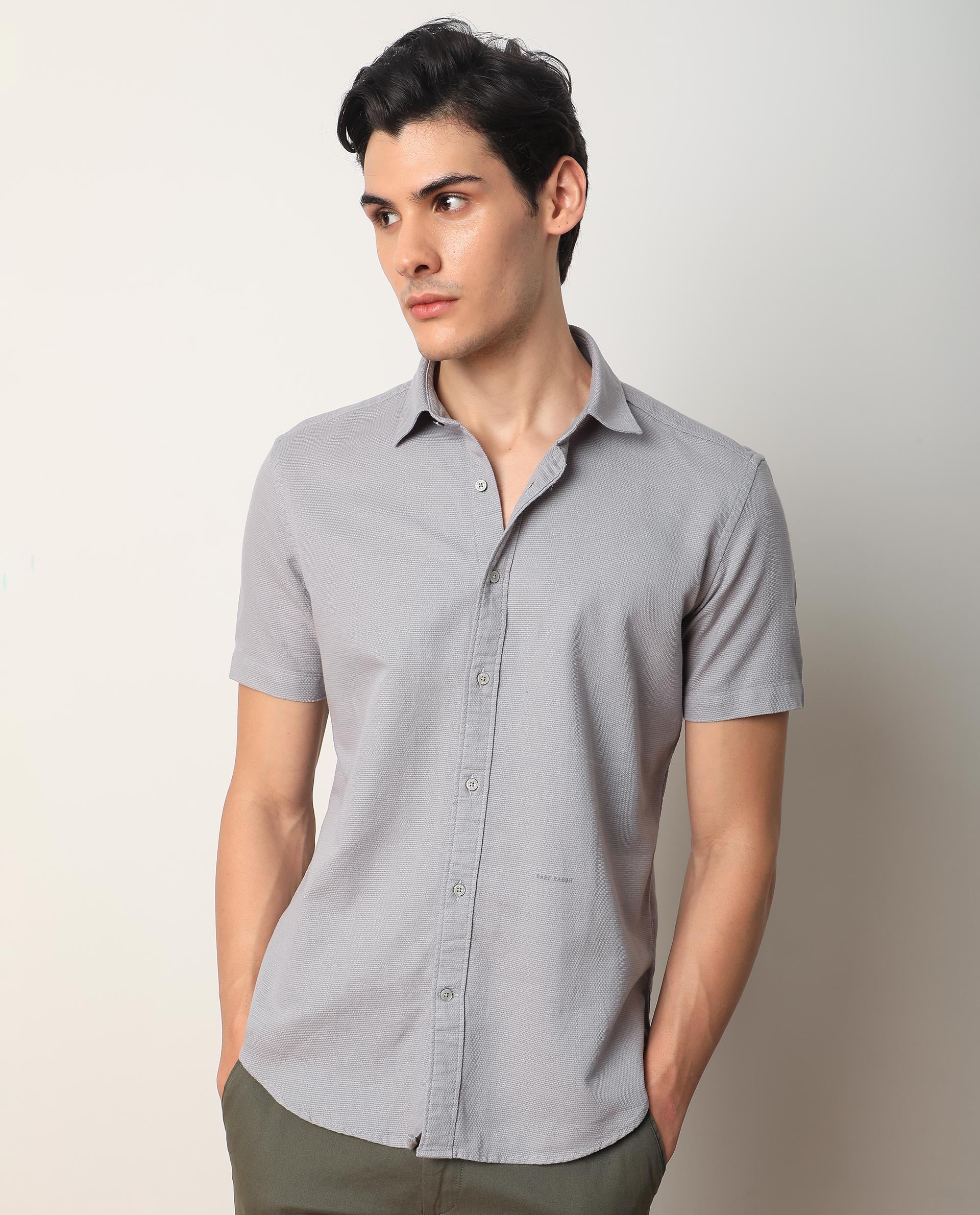 Mens grey short store sleeve dress shirt