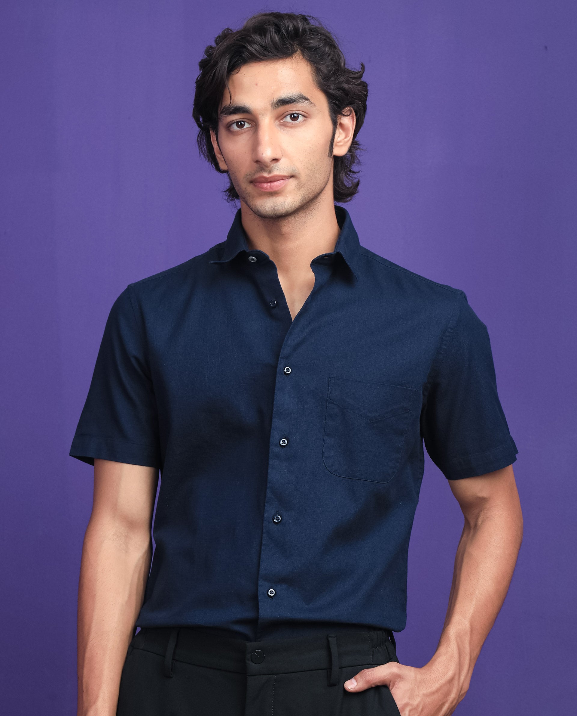 dark blue half sleeve shirt