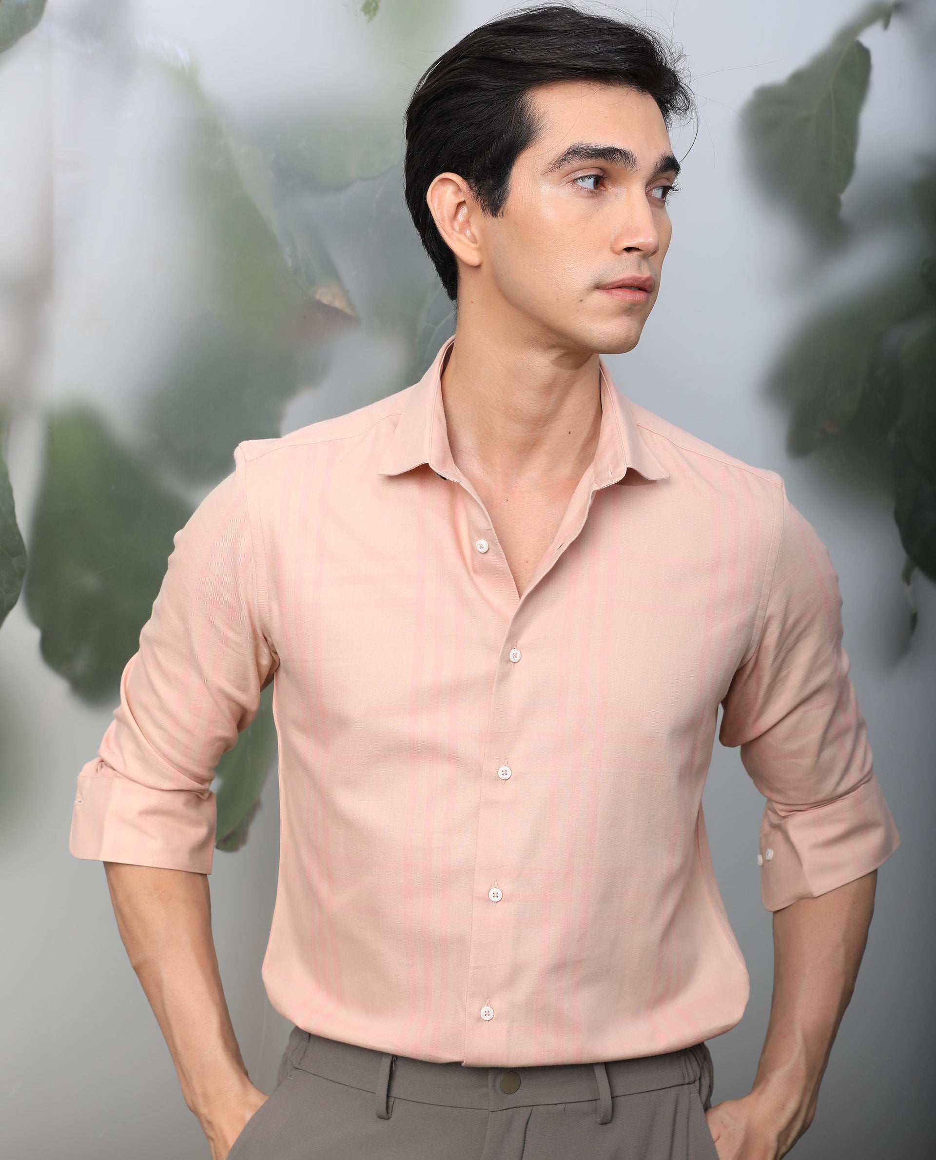 Rare Rabbit Men's Carnet Dusky Pink Cotton Polyester Fabric Full Sleeves Checks Shirt