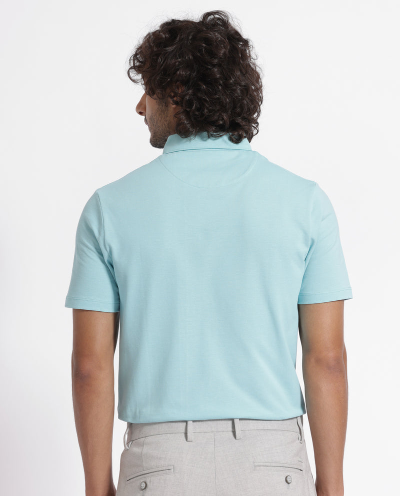 Rare Rabbit Men's Herval Light Blue Cotton Fabric Collared Neck Half Sleeves Polo T-Shirt