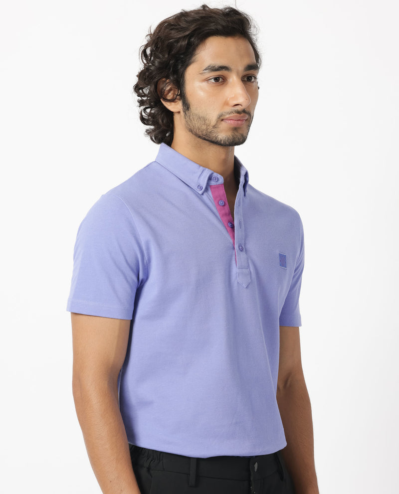 RARE RABBIT MEN'S HERVAL PASTEL PURPLE POLO COTTON FABRIC SHORT SLEEVES COLLARED NECK SLIM FIT