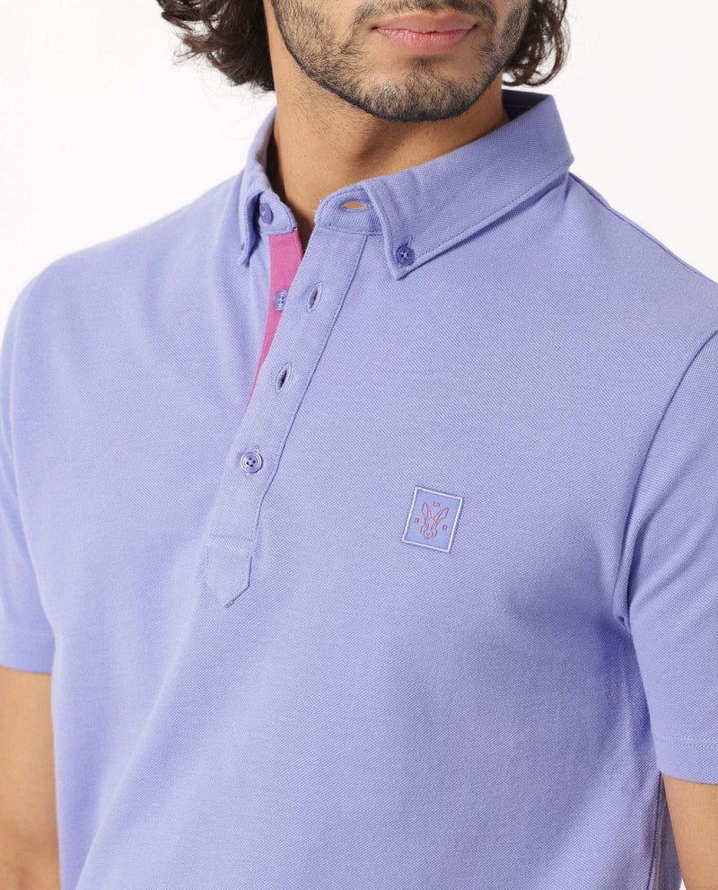 RARE RABBIT MEN'S HERVAL PASTEL PURPLE POLO COTTON FABRIC SHORT SLEEVES COLLARED NECK SLIM FIT