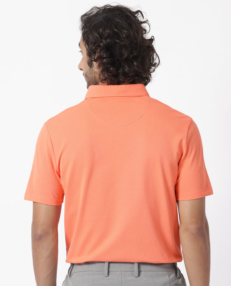 Rare Rabbit Men's Herval Dark Peach Cotton Fabric Collared Neck Half Sleeves Polo T-Shirt