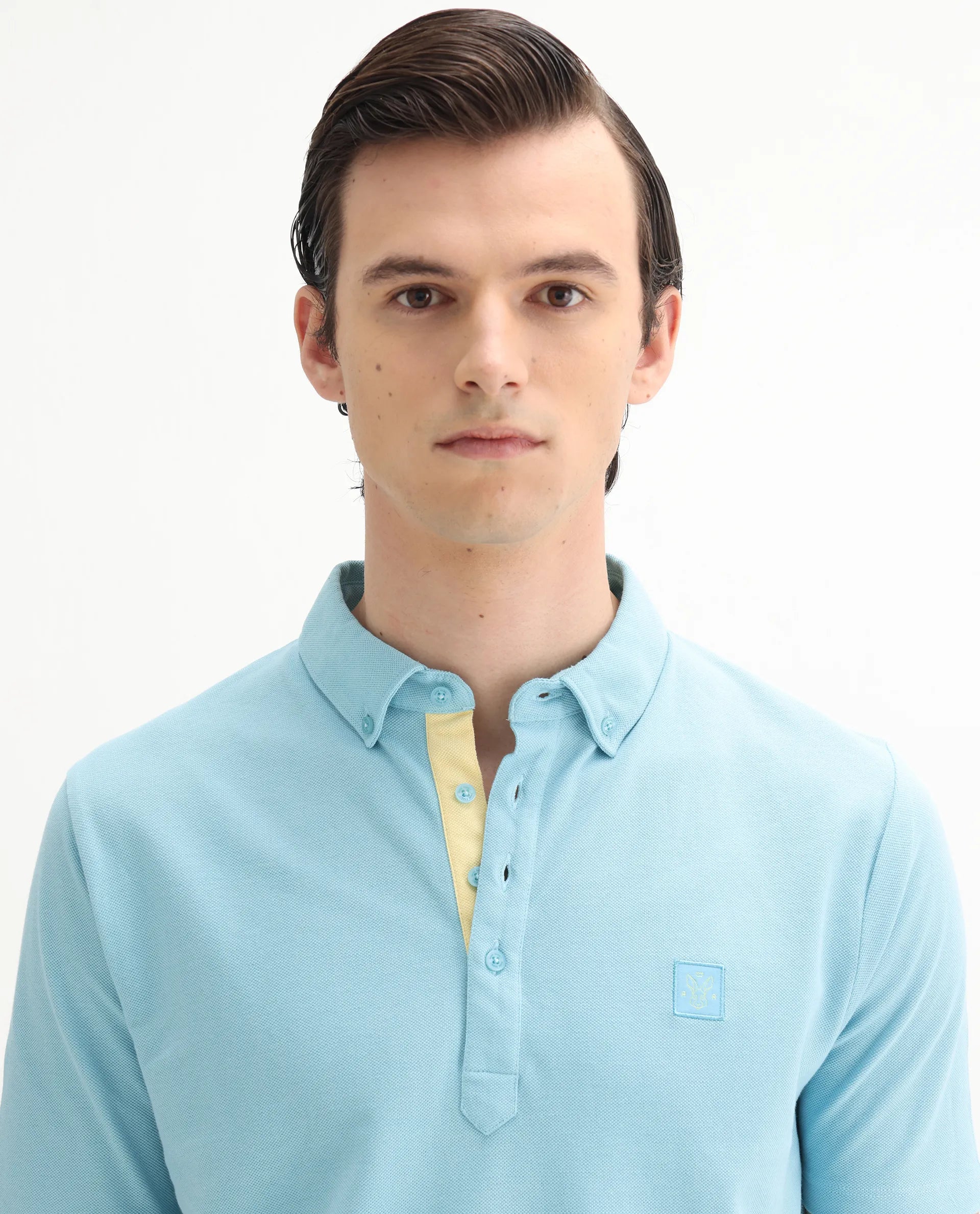 Rare Rabbit Men's Herval Light Blue Cotton Plain Regular Fit Half Sleeve Polo