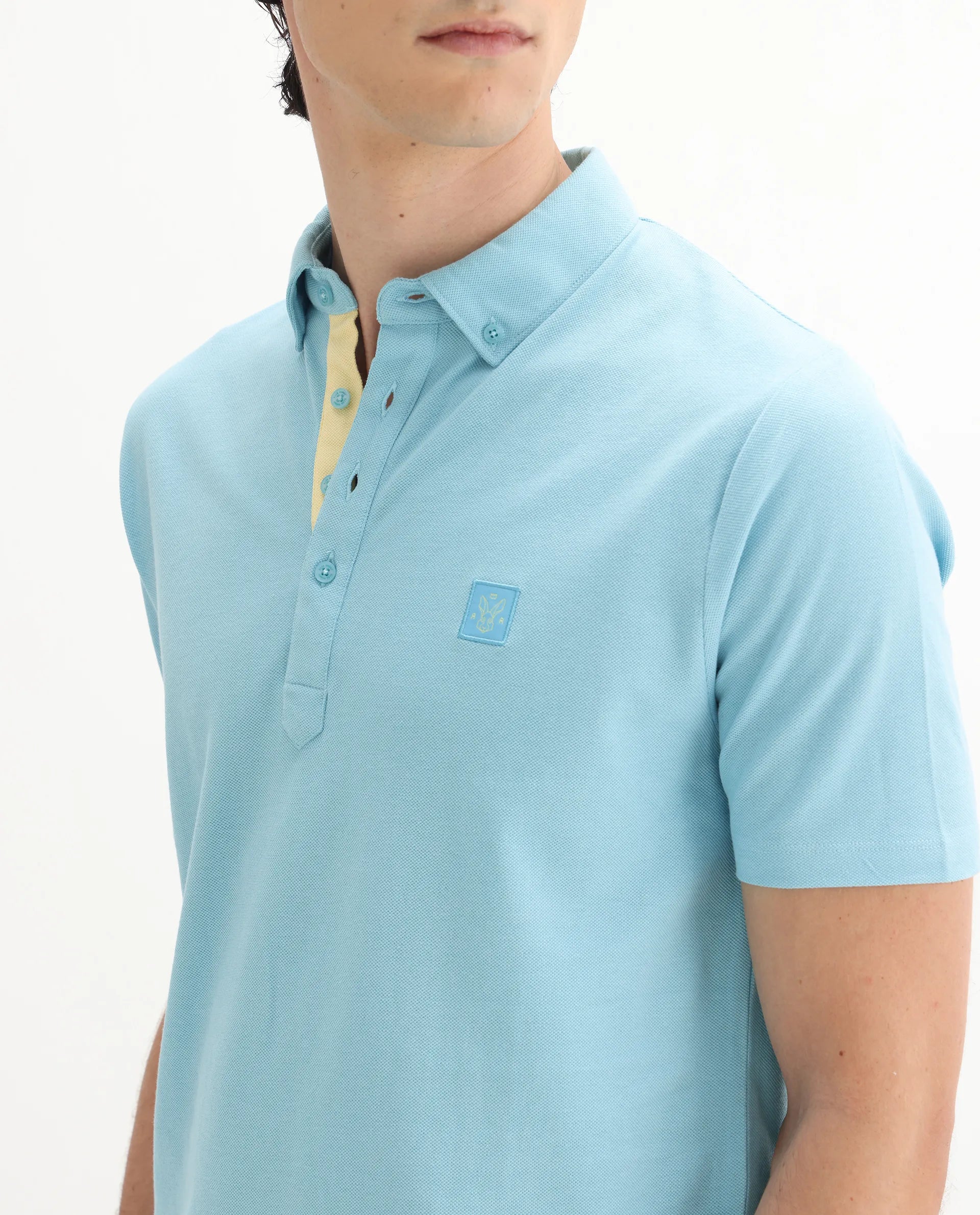Rare Rabbit Men's Herval Light Blue Cotton Plain Regular Fit Half Sleeve Polo