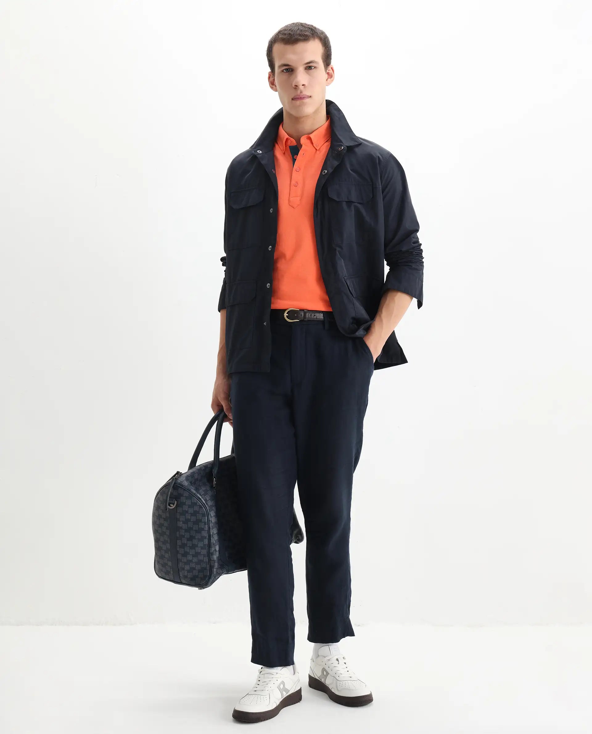 Rare Rabbit Men's Herval Dark Peach Cotton Plain Regular Fit Half Sleeve Polo