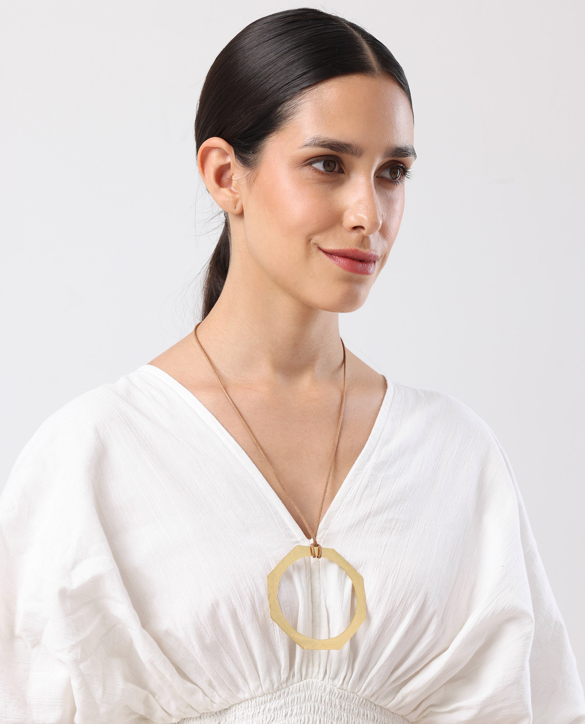 Rareism Women Hexagon Gold Bangle Necklace