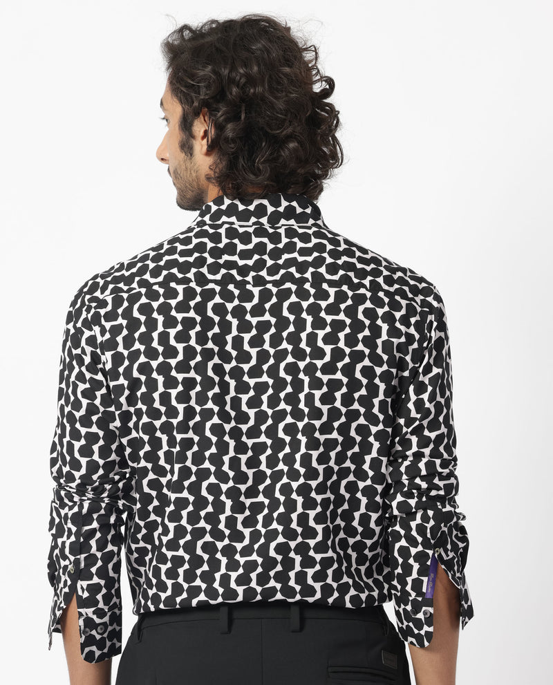 Rare Rabbit Men's Hexo Purple Viscose Fabric Geometric Print Full Sleeves Shirt