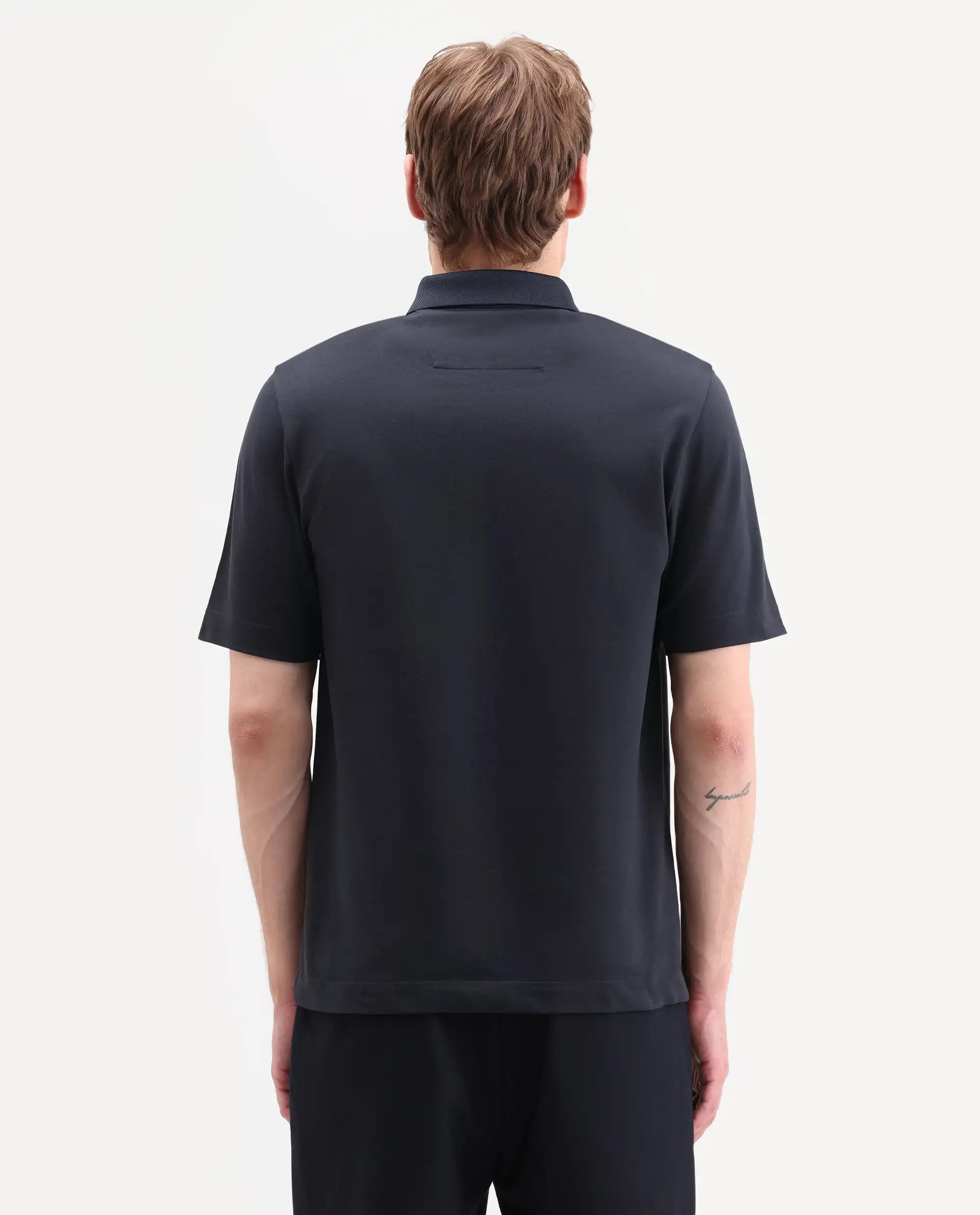 Rare Rabbit Men's Hin-S26 Navy Cotton Blend Fabric Half Sleeve Spread Collar Regular Fit Plain Polo