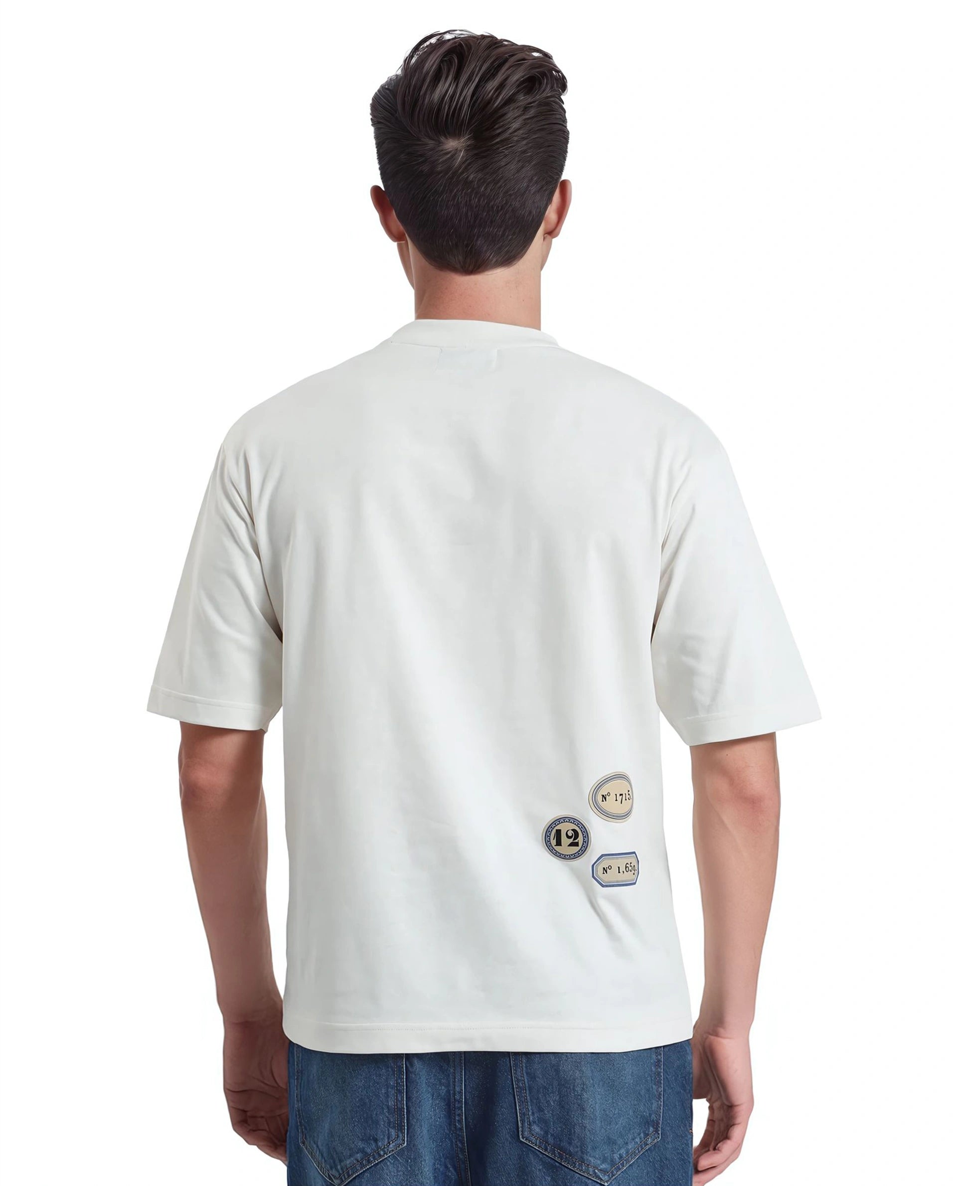 Rare Rabbit Men Hirm Off White Cotton Fabric Short Sleeve Crew Neck Qlo Fit Label Print T-Shirt