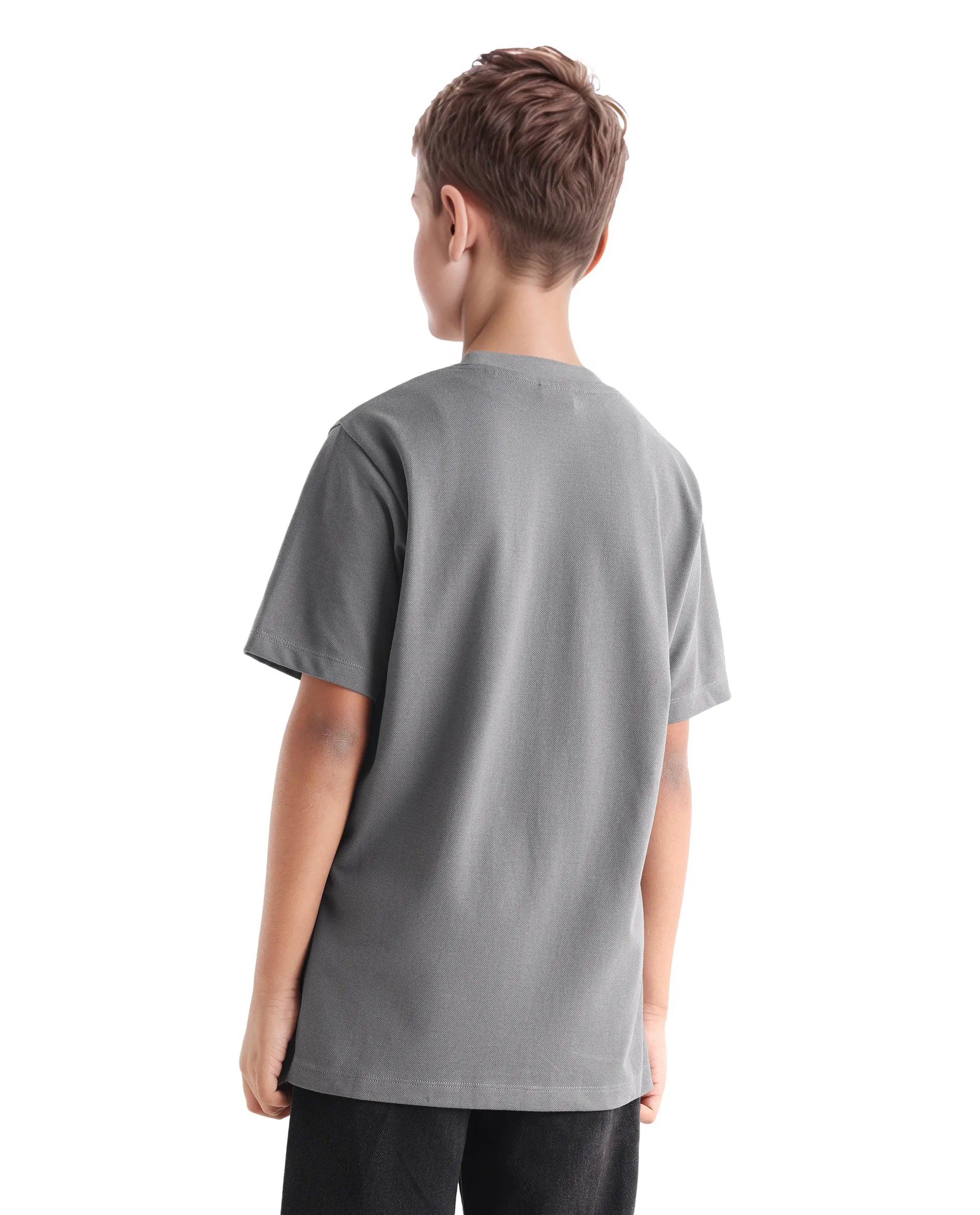 Rare Ones Kids Hiro Dark Grey Cotton Embossed Regular Fit T-Shirt