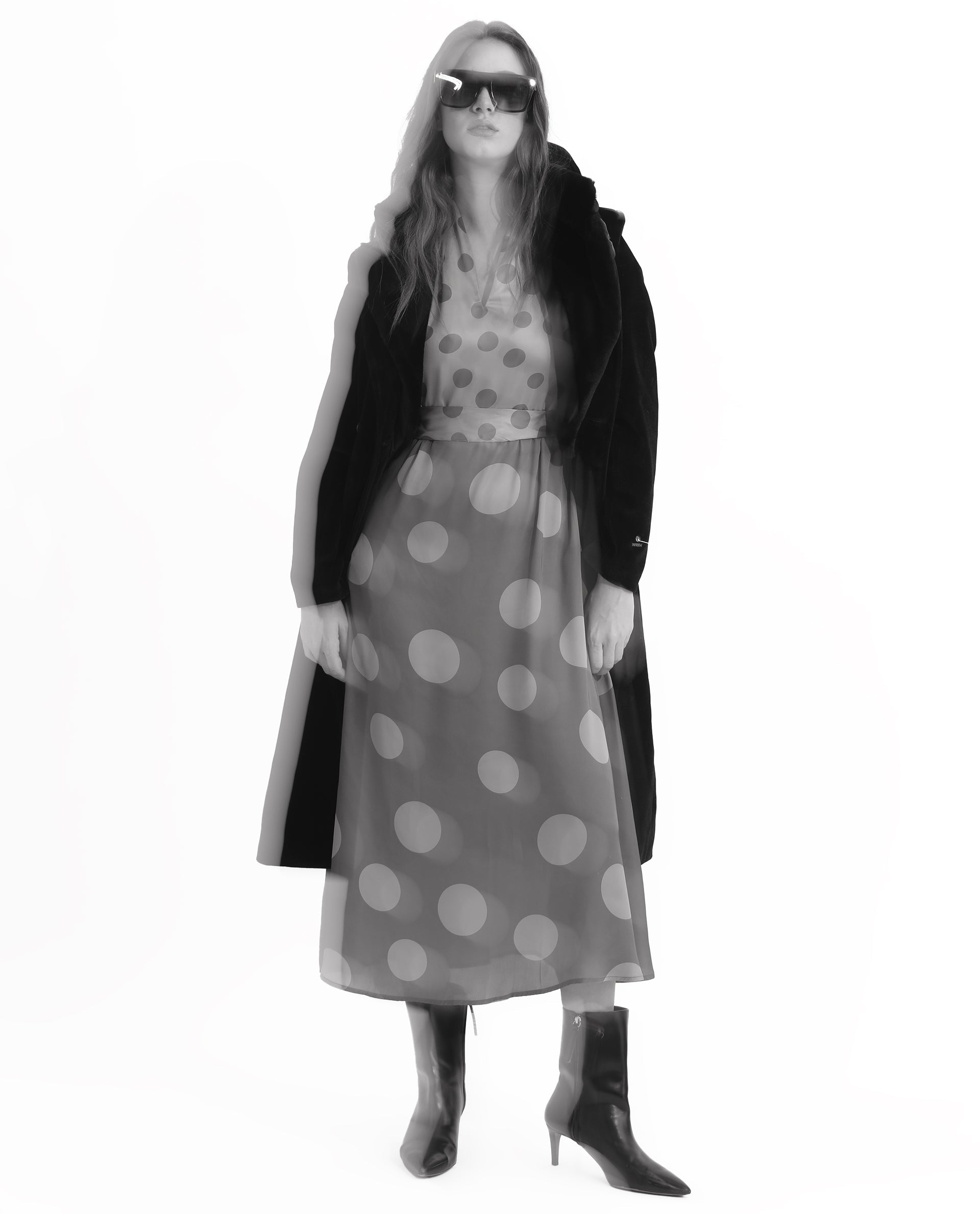 Rareism Women Hirten Purple Polyester Fabric Short Sleeves V-Neck Extended Sleeve Regular Fit Polka Maxi A-Line Dress