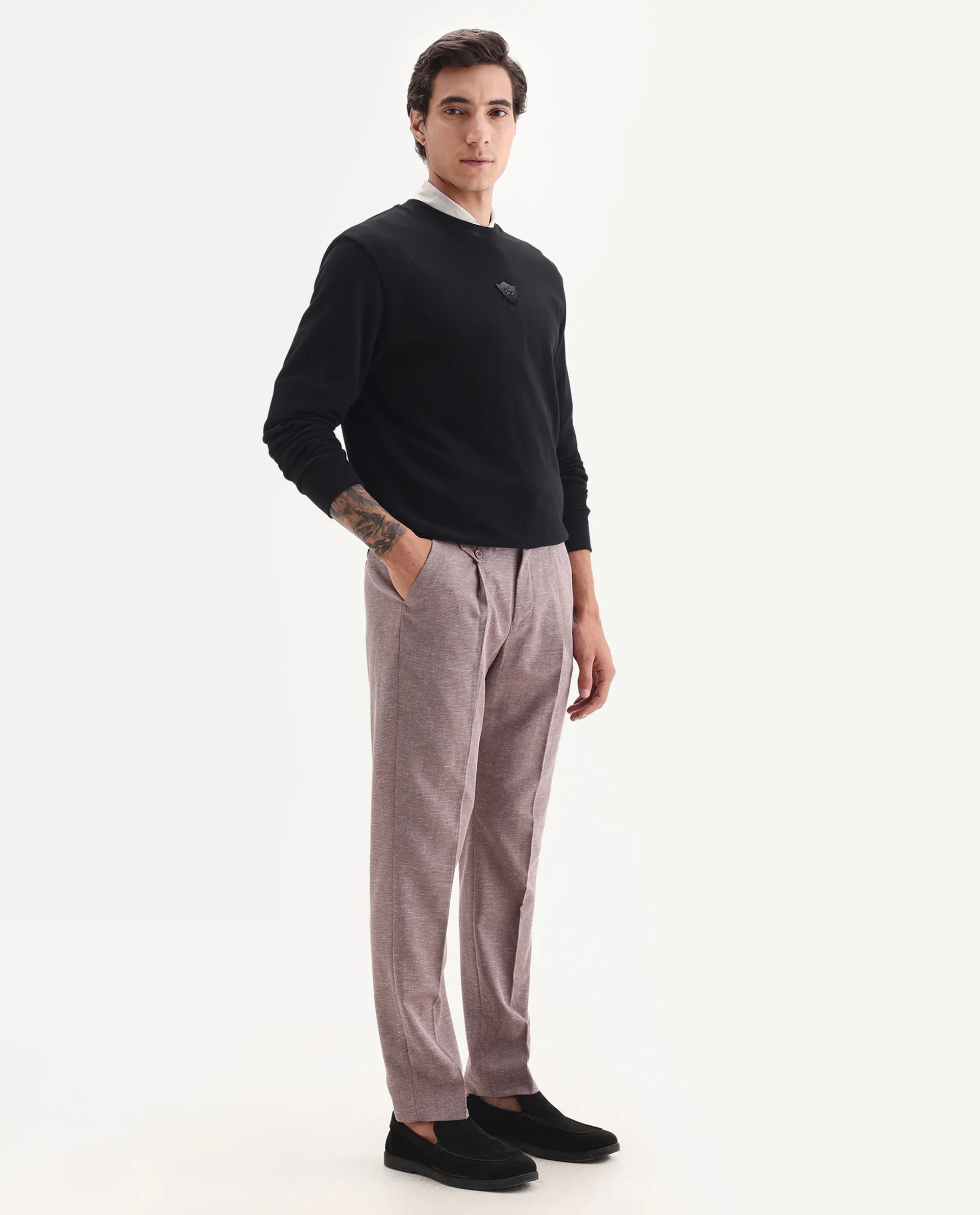 Rare Rabbit Men's Hobbs Dark Purple Cotton Checked Print Regular Fit Trouser