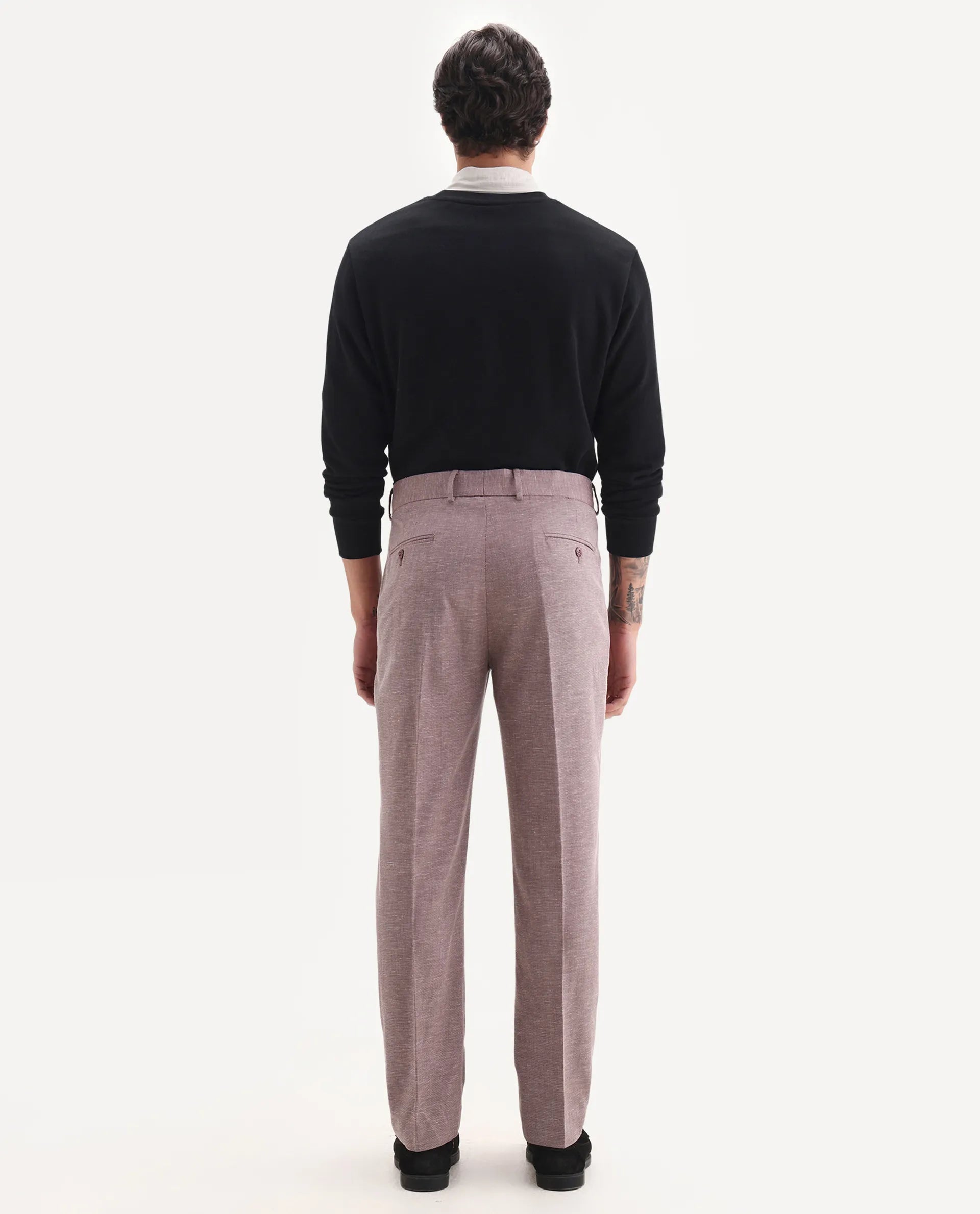 Rare Rabbit Men's Hobbs Dark Purple Cotton Checked Print Regular Fit Trouser