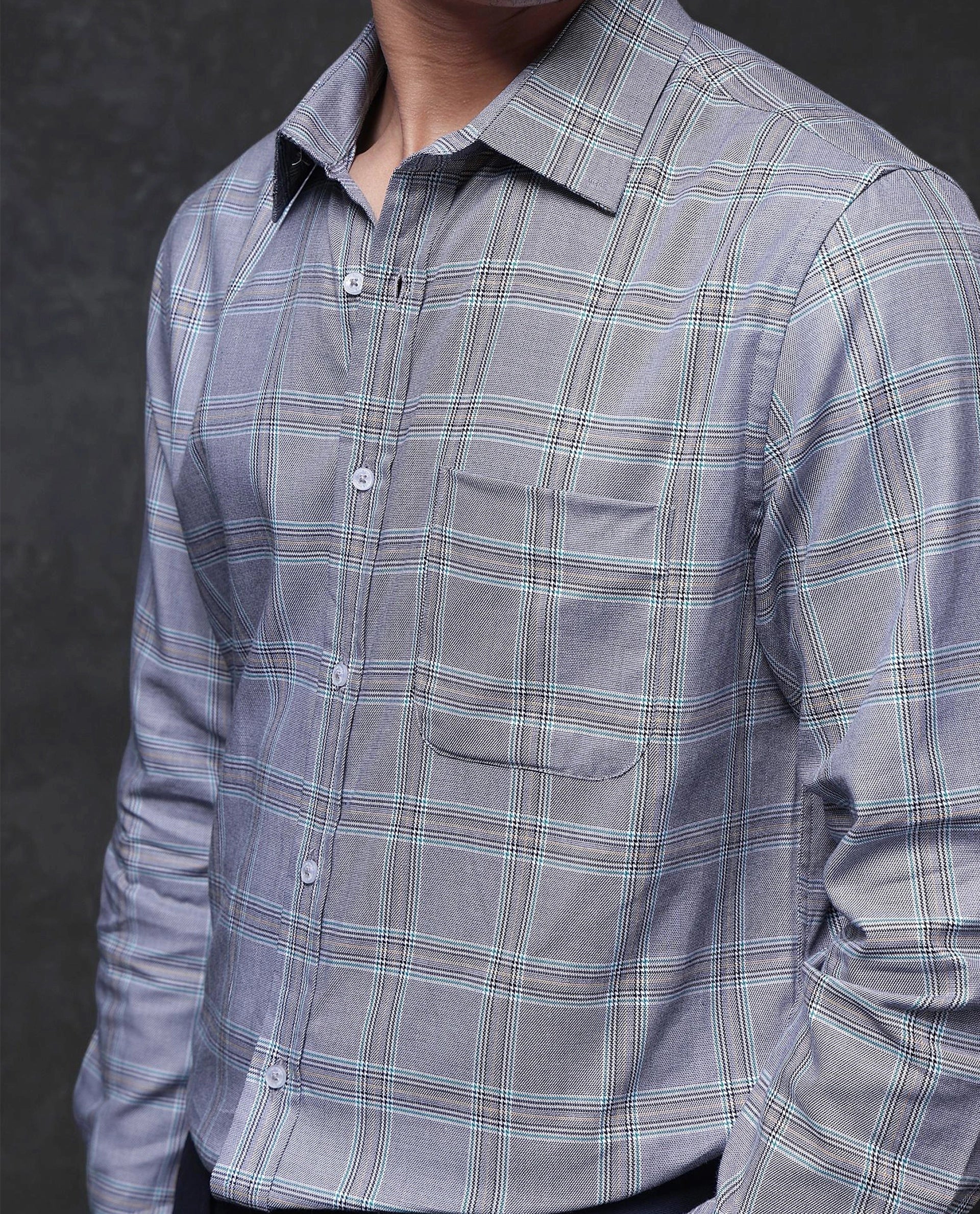 Rare Rabbit Men Hoff Navy Cotton Fabric Full Sleeve Regular Fit Button Closure Checks Shirt