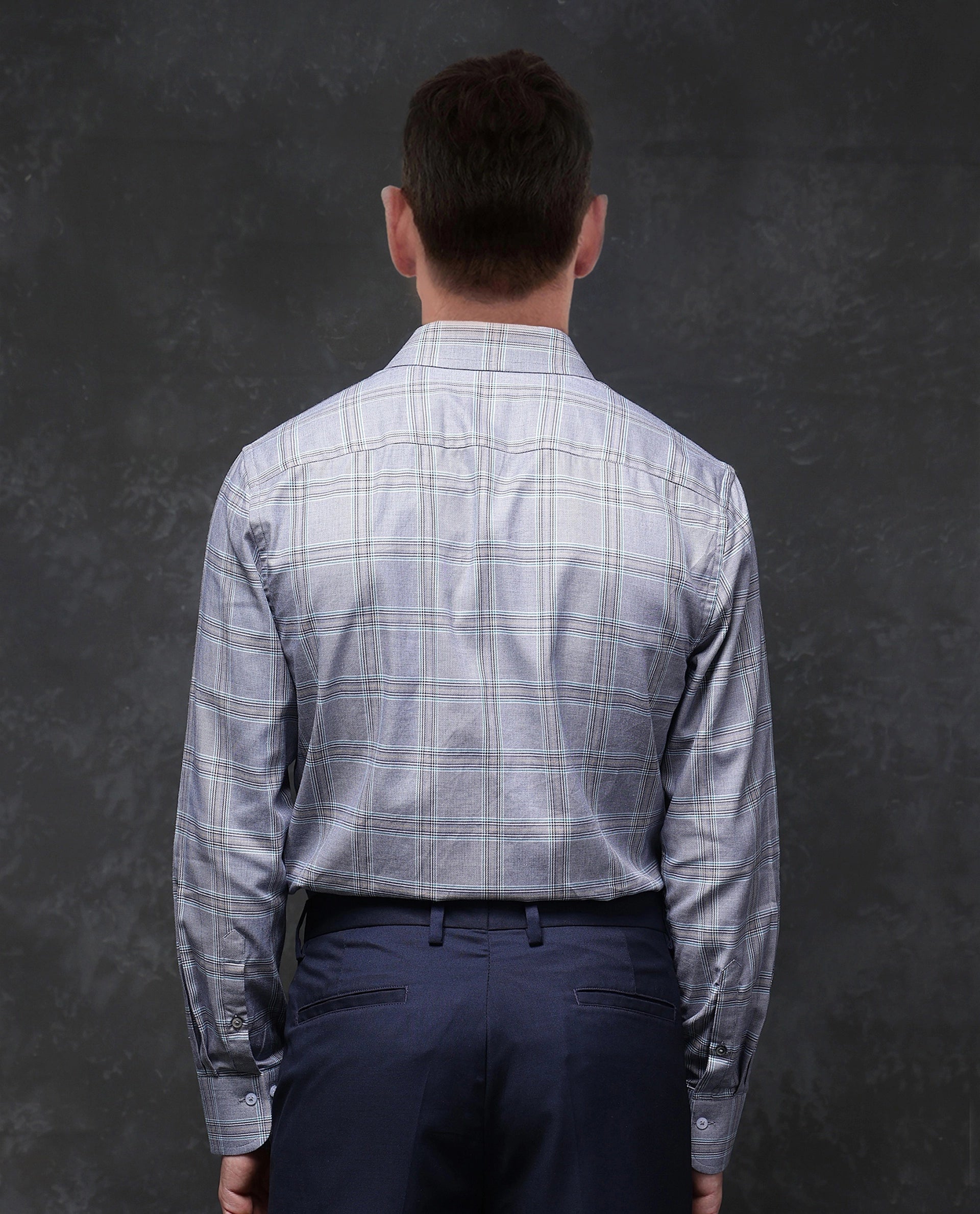 Rare Rabbit Men Hoff Navy Cotton Fabric Full Sleeve Regular Fit Button Closure Checks Shirt