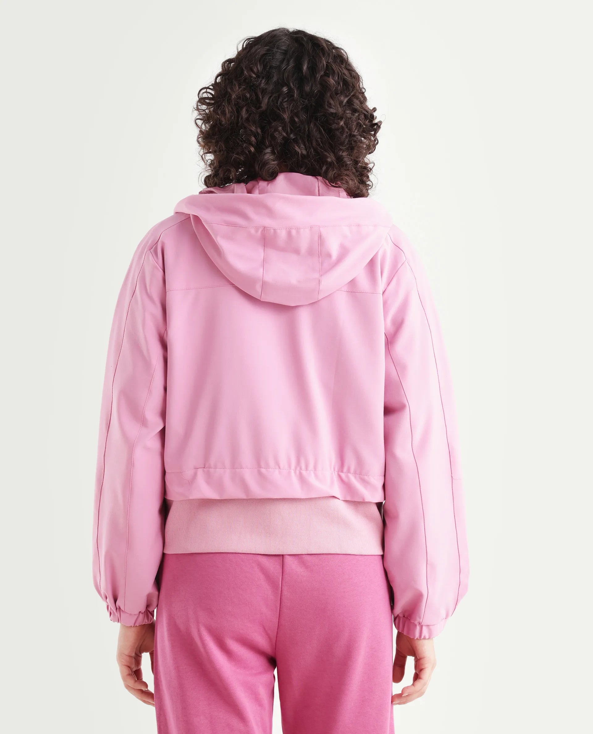 Rareism Women's Hoian Dusky Pink Cotton Stand Collar Plain Ribbed Sleeve Boxy Fit Jacket