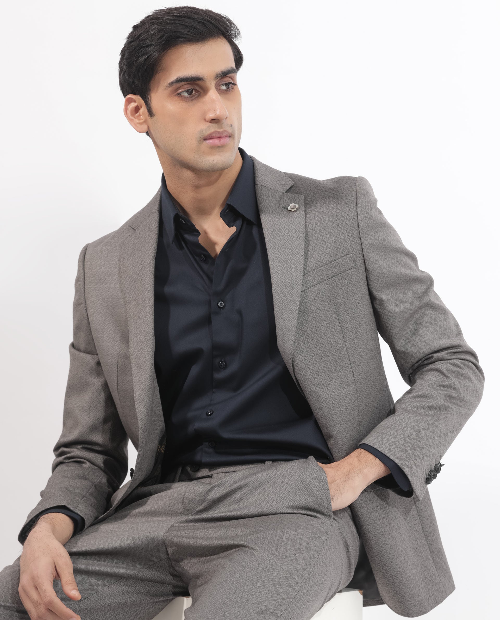 Rare Rabbit Men's Holand Navy Satin Fabric Full Sleeves Solid Shirt