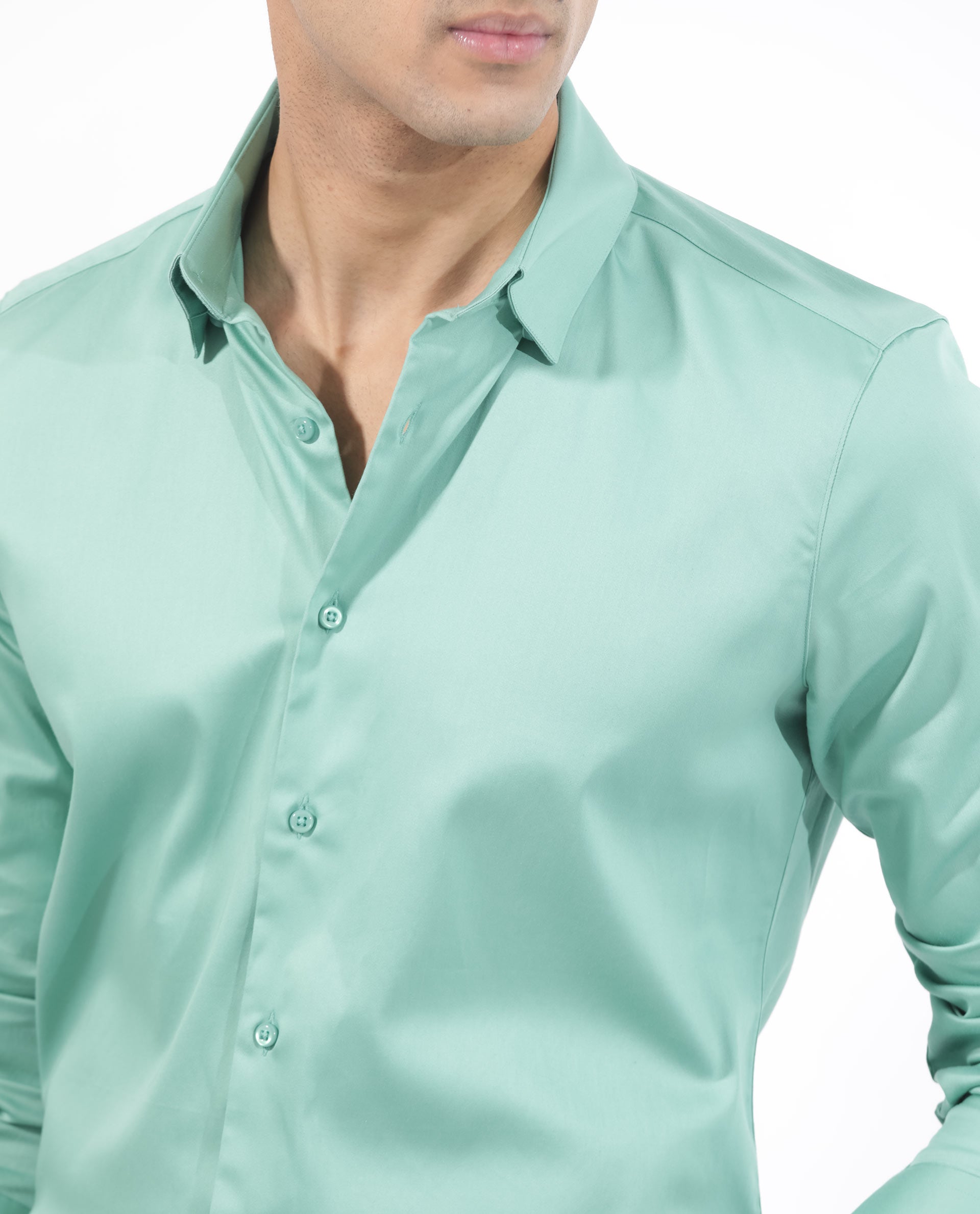 Rare Rabbit Men's Holand Pastel Green Satin Fabric Full Sleeves Solid Shirt
