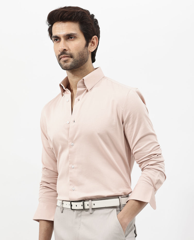Rare Rabbit Men's Holand Pastel Pink Satin Fabric Full Sleeves Solid Shirt