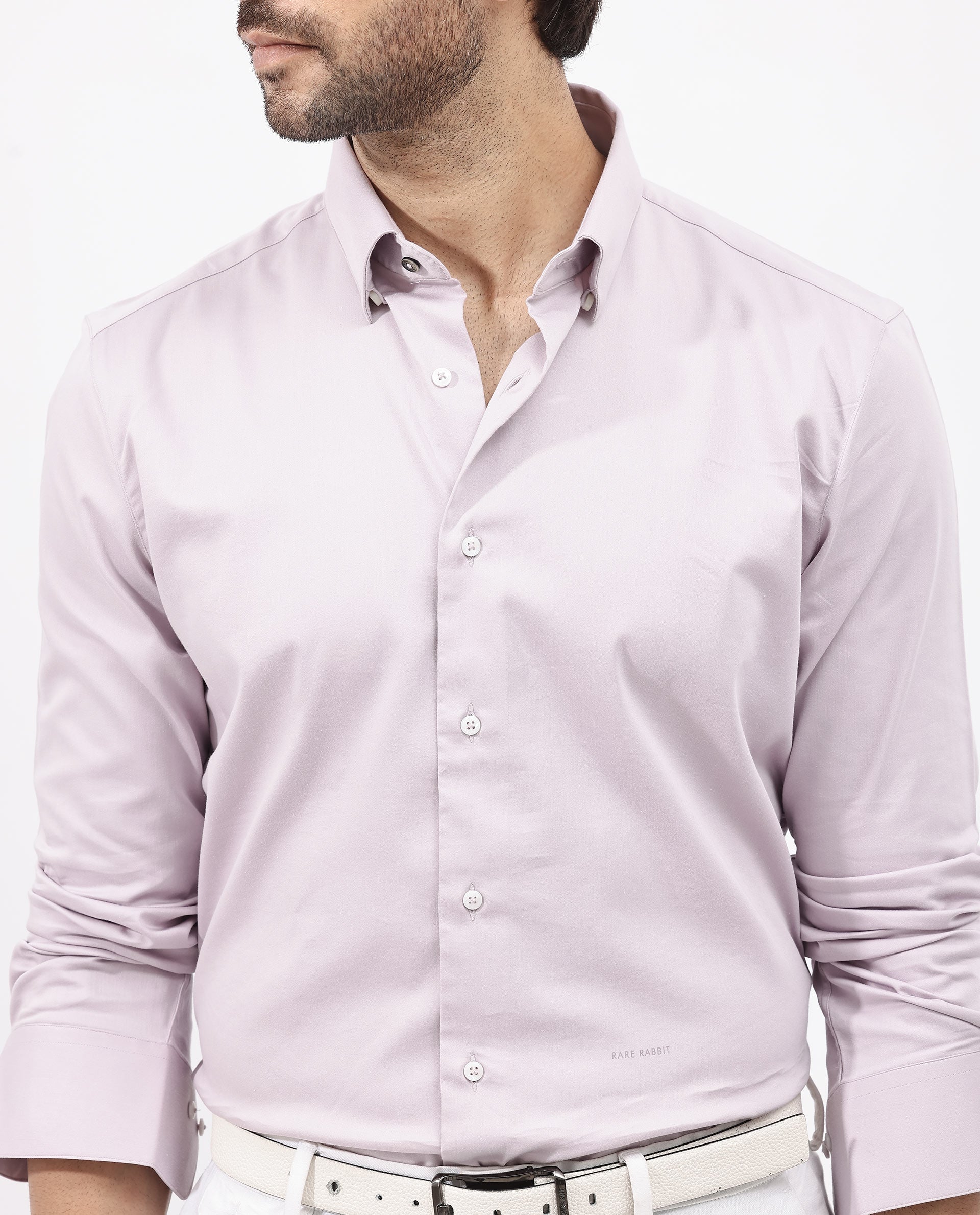 Rare Rabbit Men's Holand Pastel Purple Satin Fabric Full Sleeves Solid Shirt