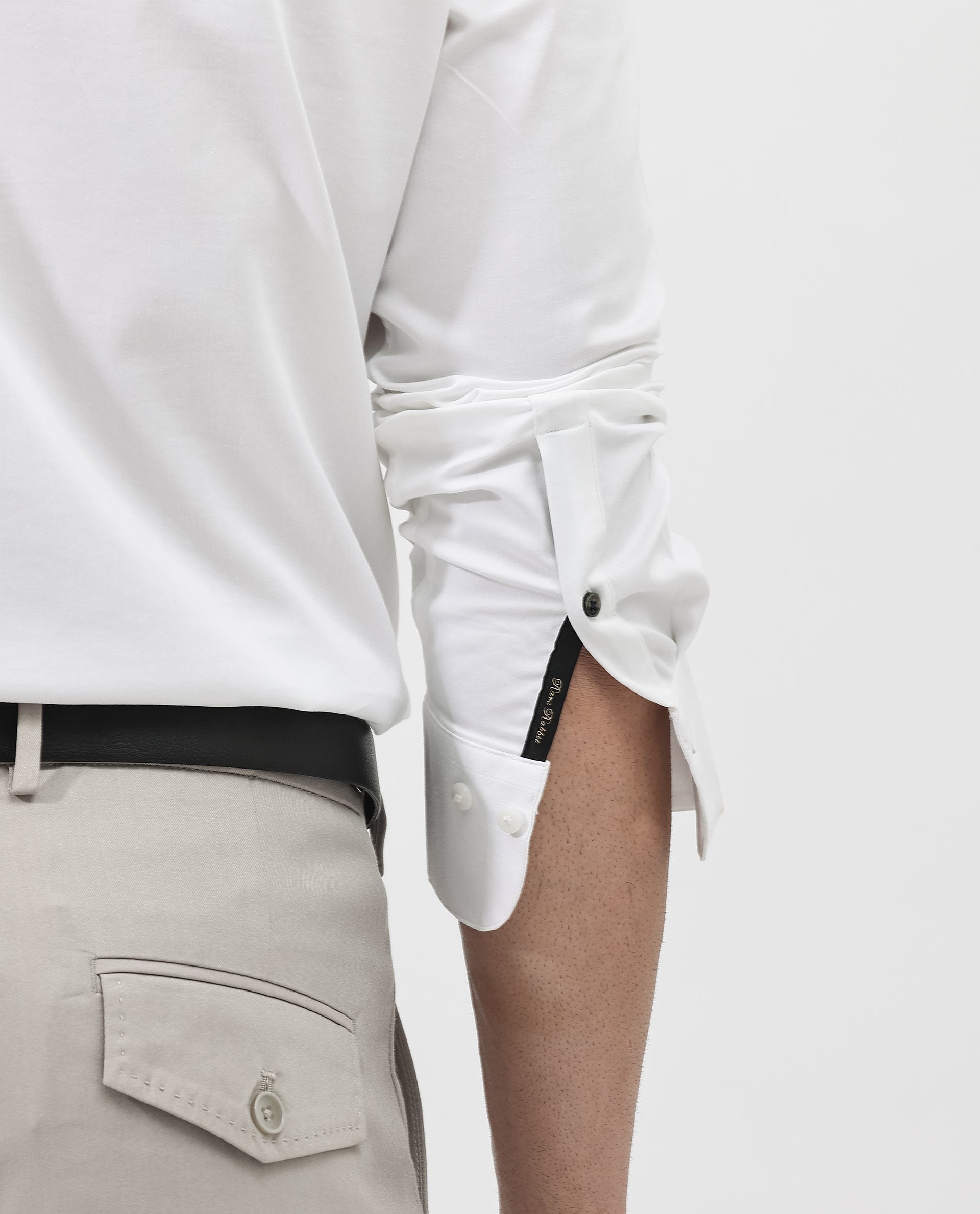 Rare Rabbit Men's Holand White Satin Fabric Full Sleeves Solid Shirt