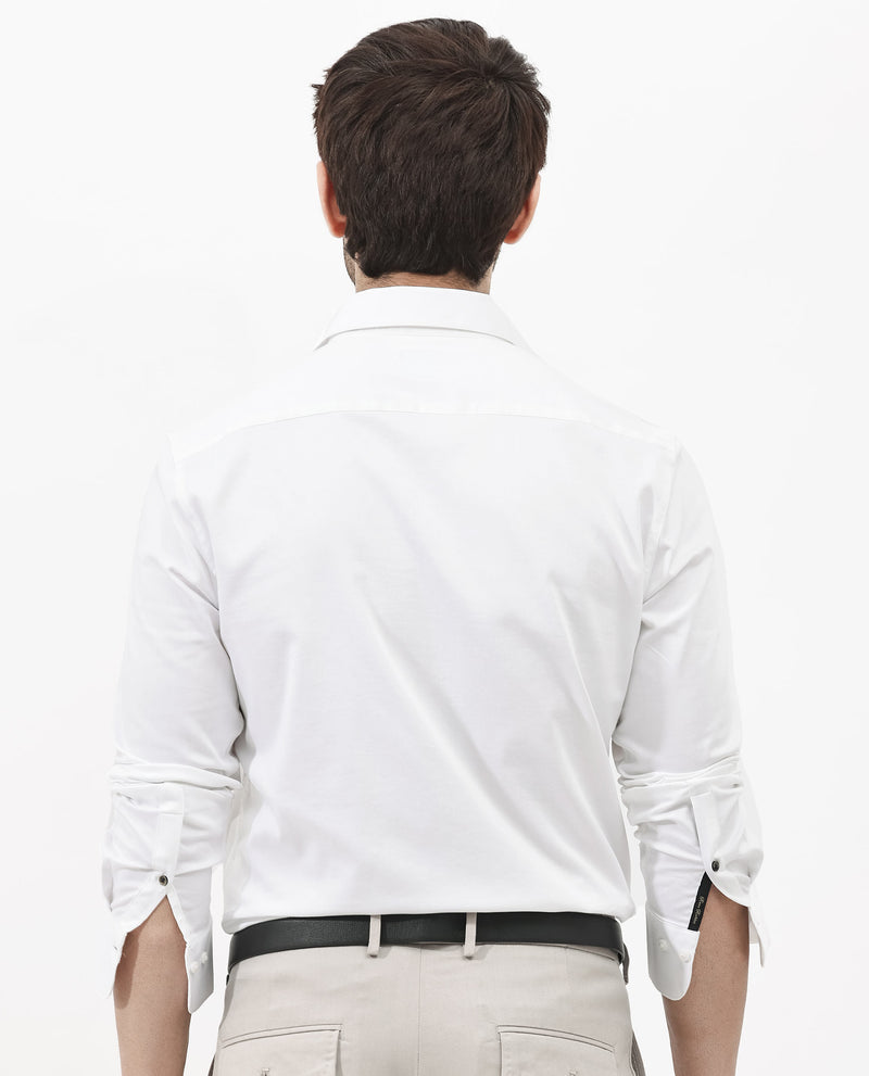 Rare Rabbit Men's Holand White Satin Fabric Full Sleeves Solid Shirt