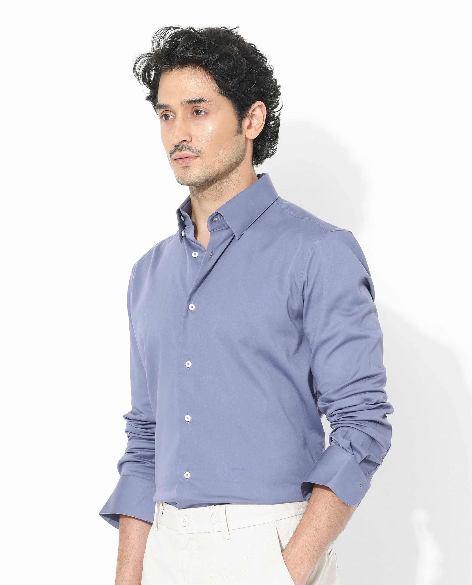 Rare Rabbit Men's Holand Dusky Purple Satin Fabric Full Sleeves Solid Shirt