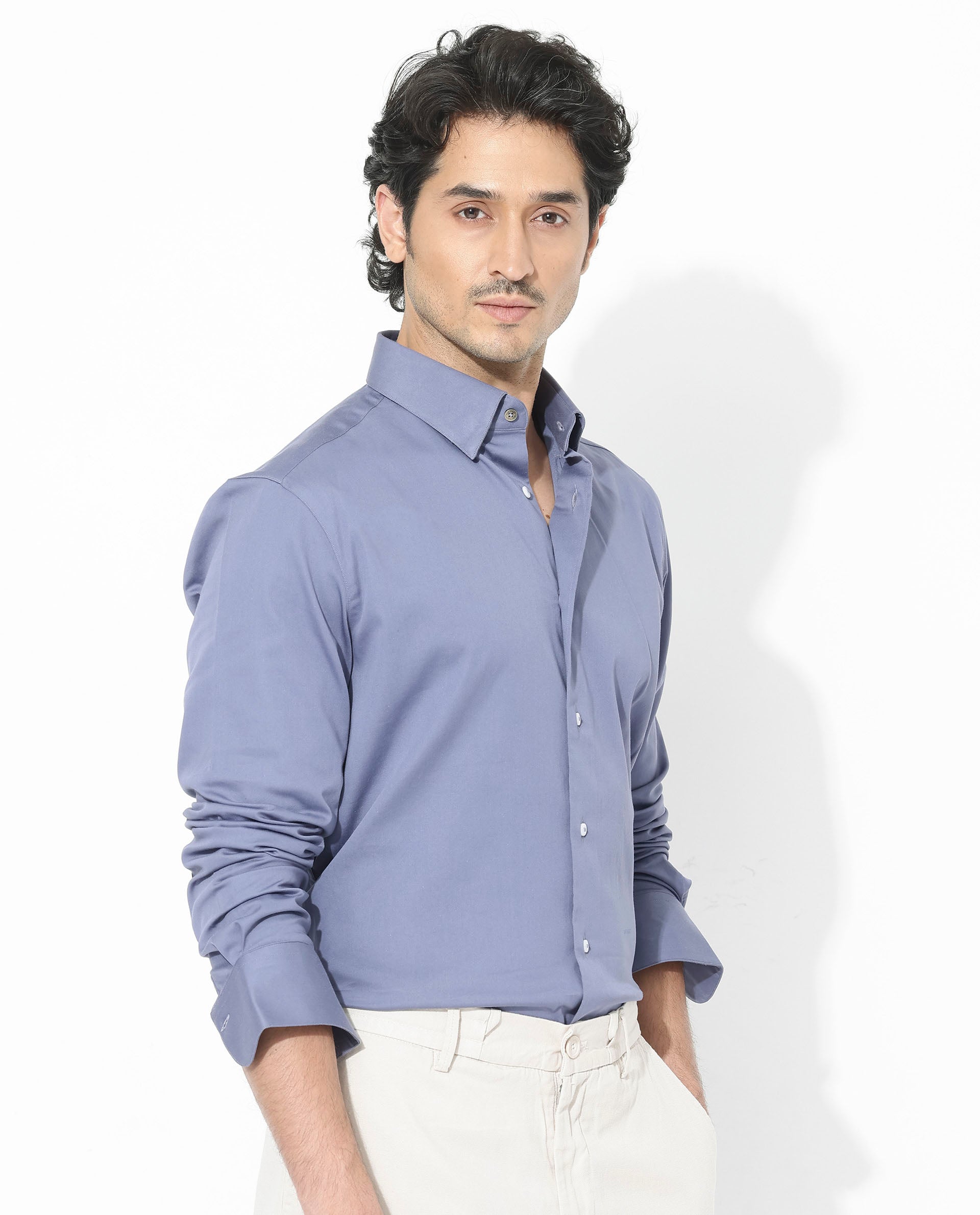 Rare Rabbit Men's Holand Dusky Purple Satin Fabric Full Sleeves Solid Shirt