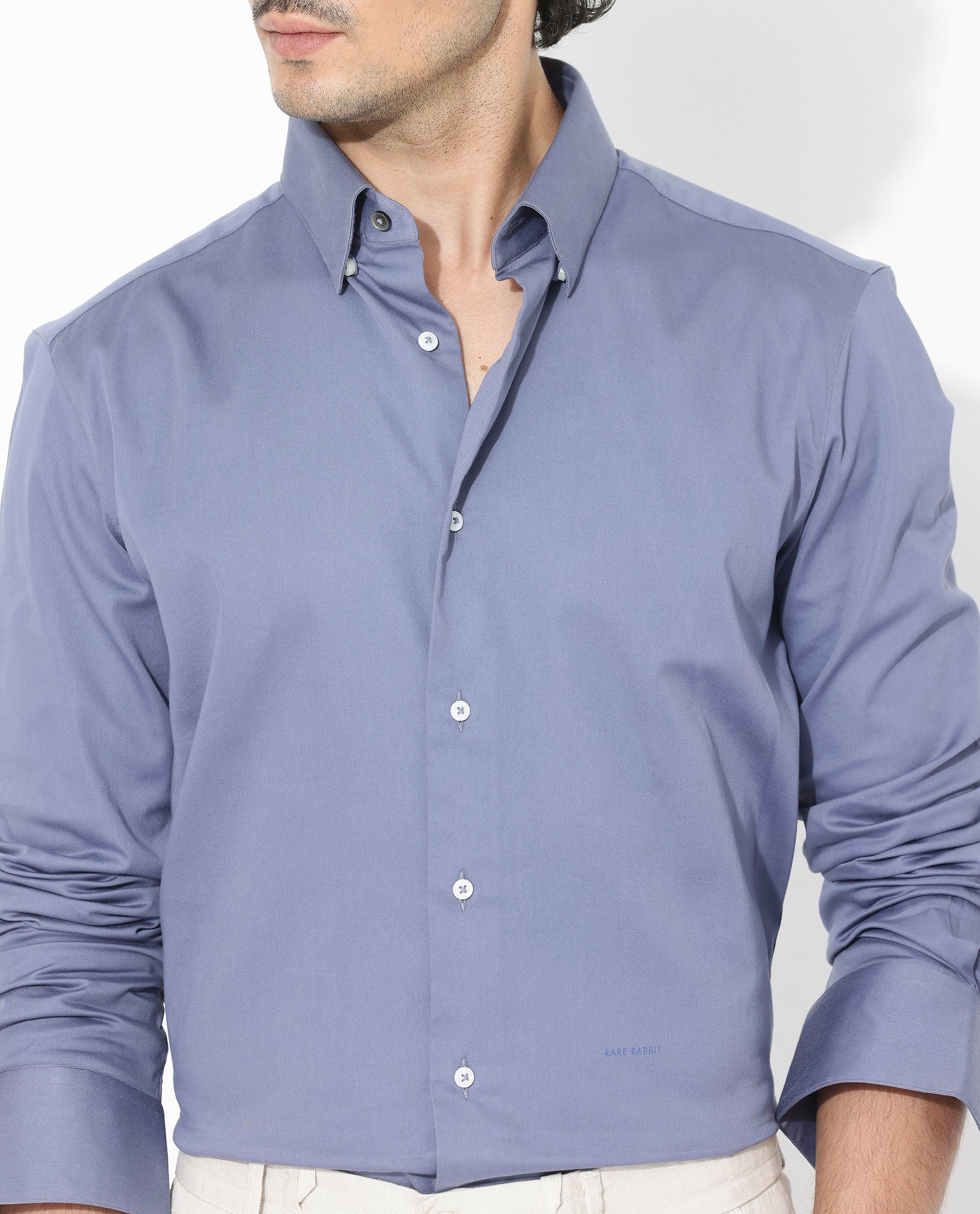 Rare Rabbit Men's Holand Dusky Purple Satin Fabric Full Sleeves Solid Shirt