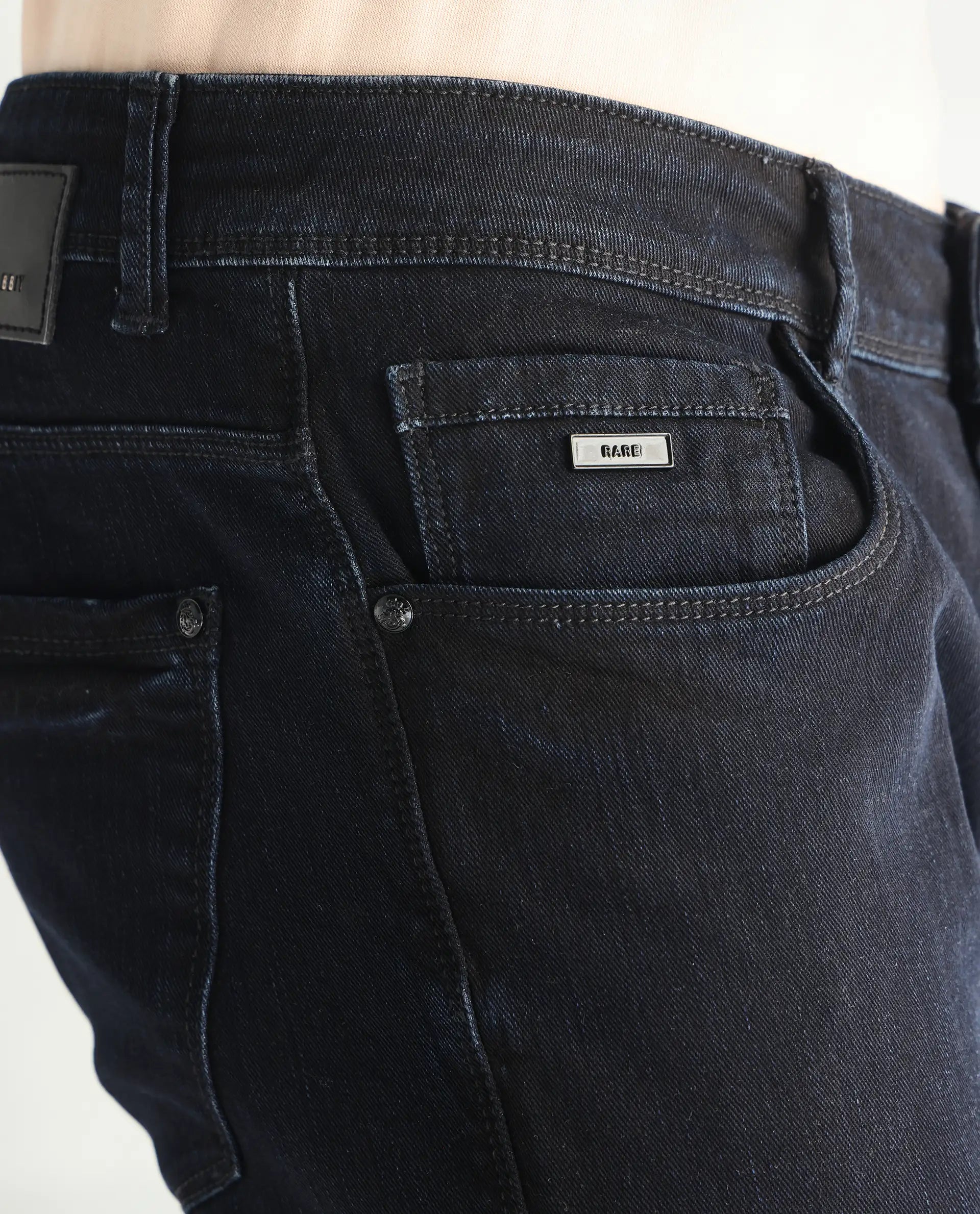 Rare Rabbit Men's Holand Navy Cotton Plain Hawk Slim Fit Jeans