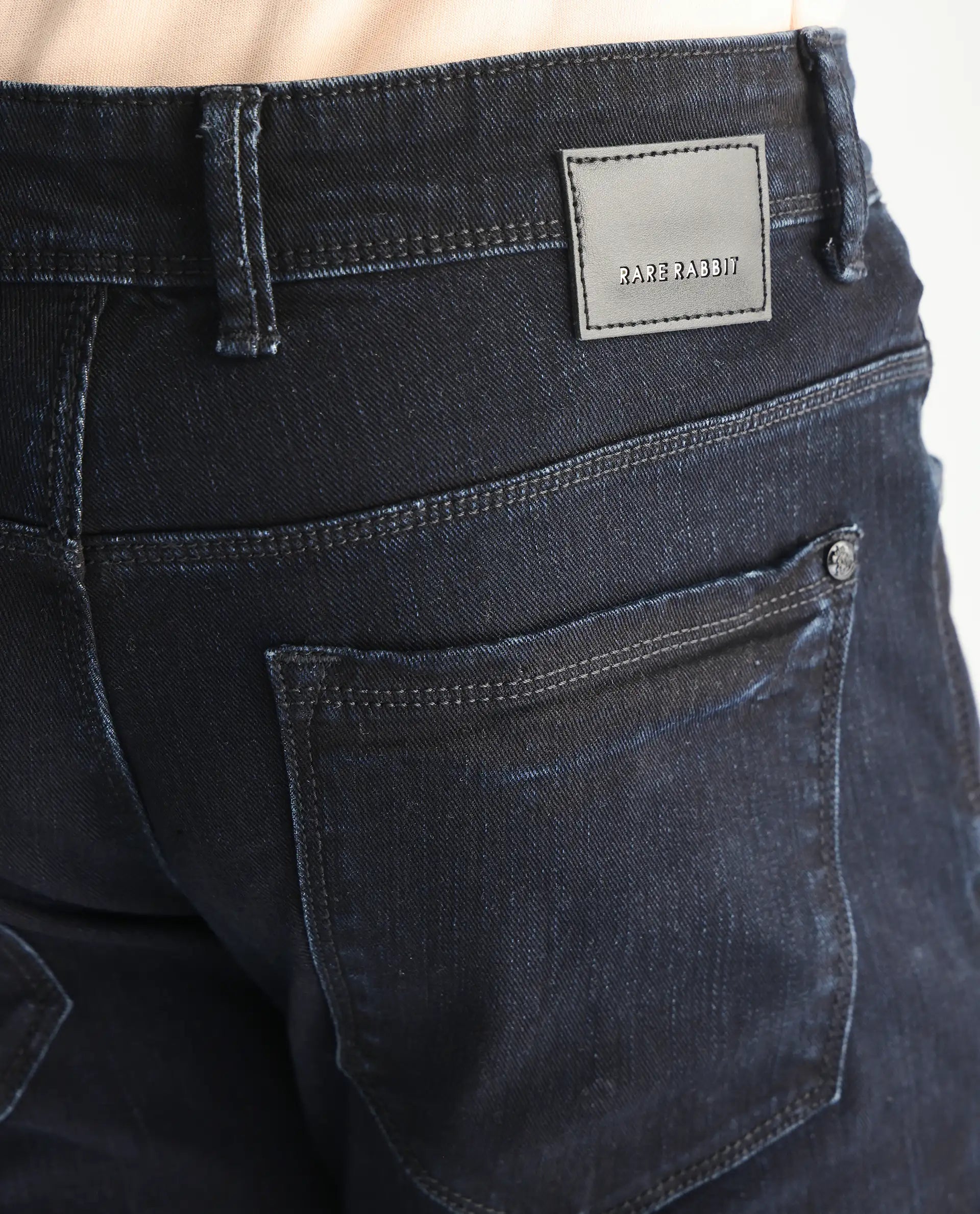 Rare Rabbit Men's Holand Navy Cotton Plain Hawk Slim Fit Jeans