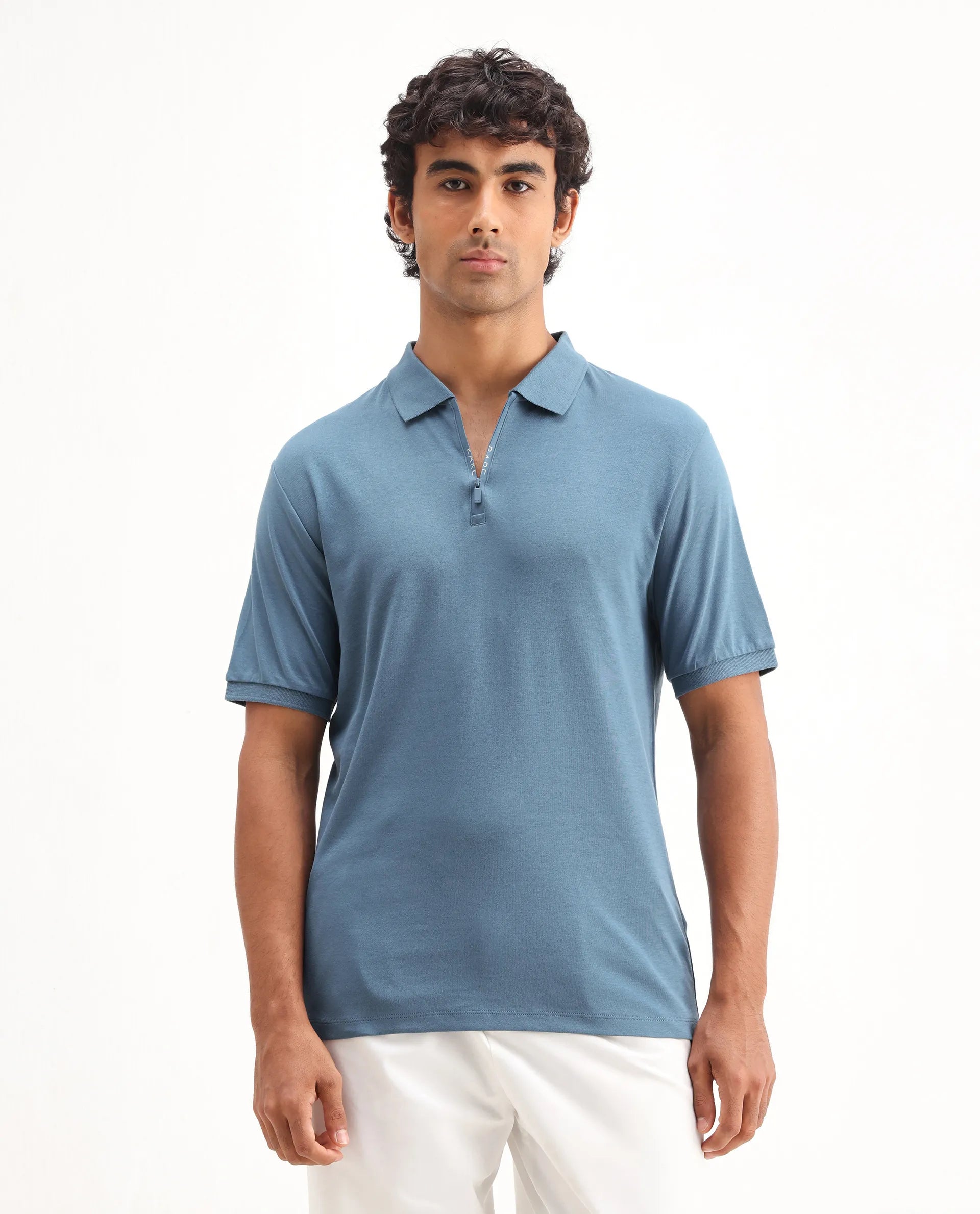 Rare Rabbit Men's Holit Dark Blue Cotton Plain Regular Fit Half Sleeve Polo