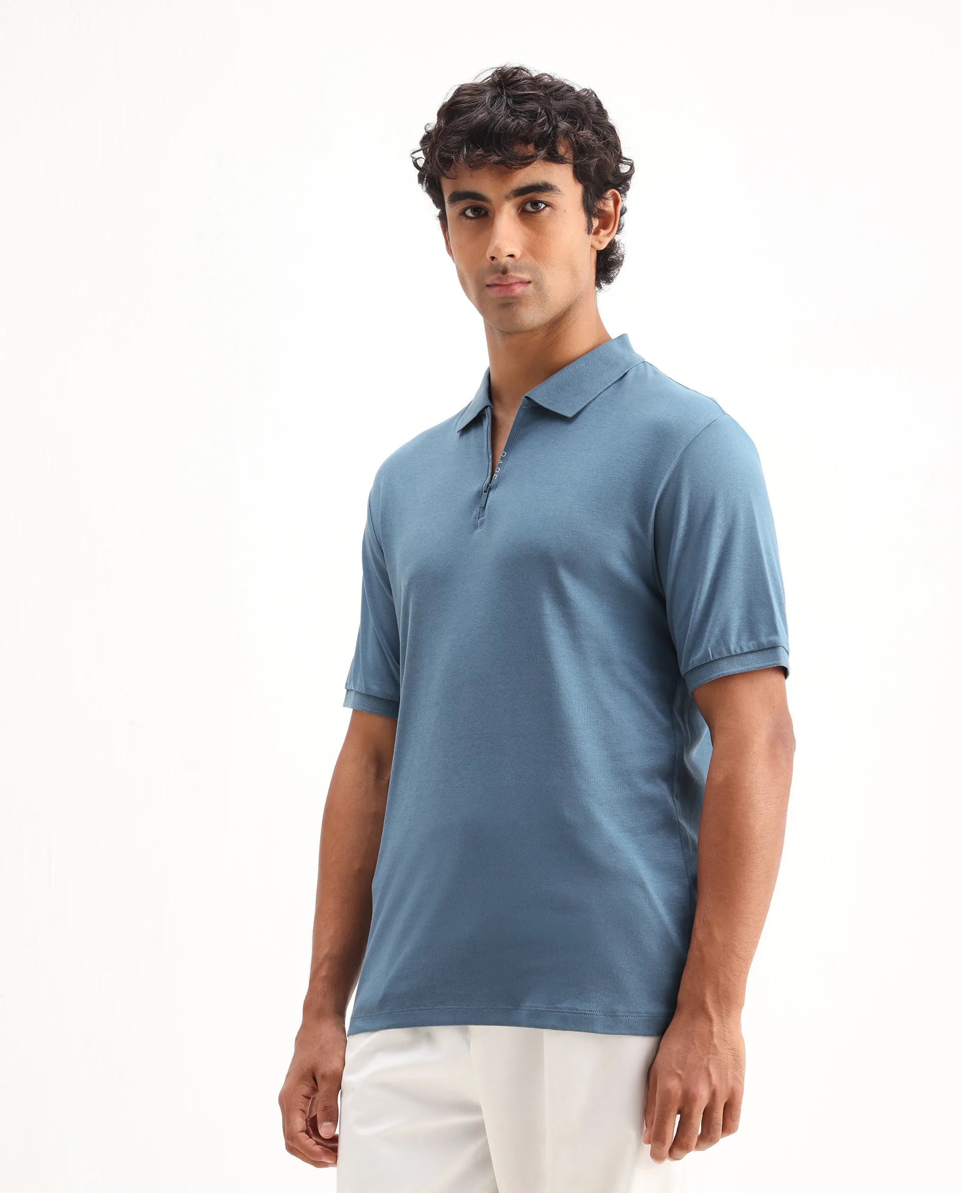 Rare Rabbit Men's Holit Dark Blue Cotton Plain Regular Fit Half Sleeve Polo