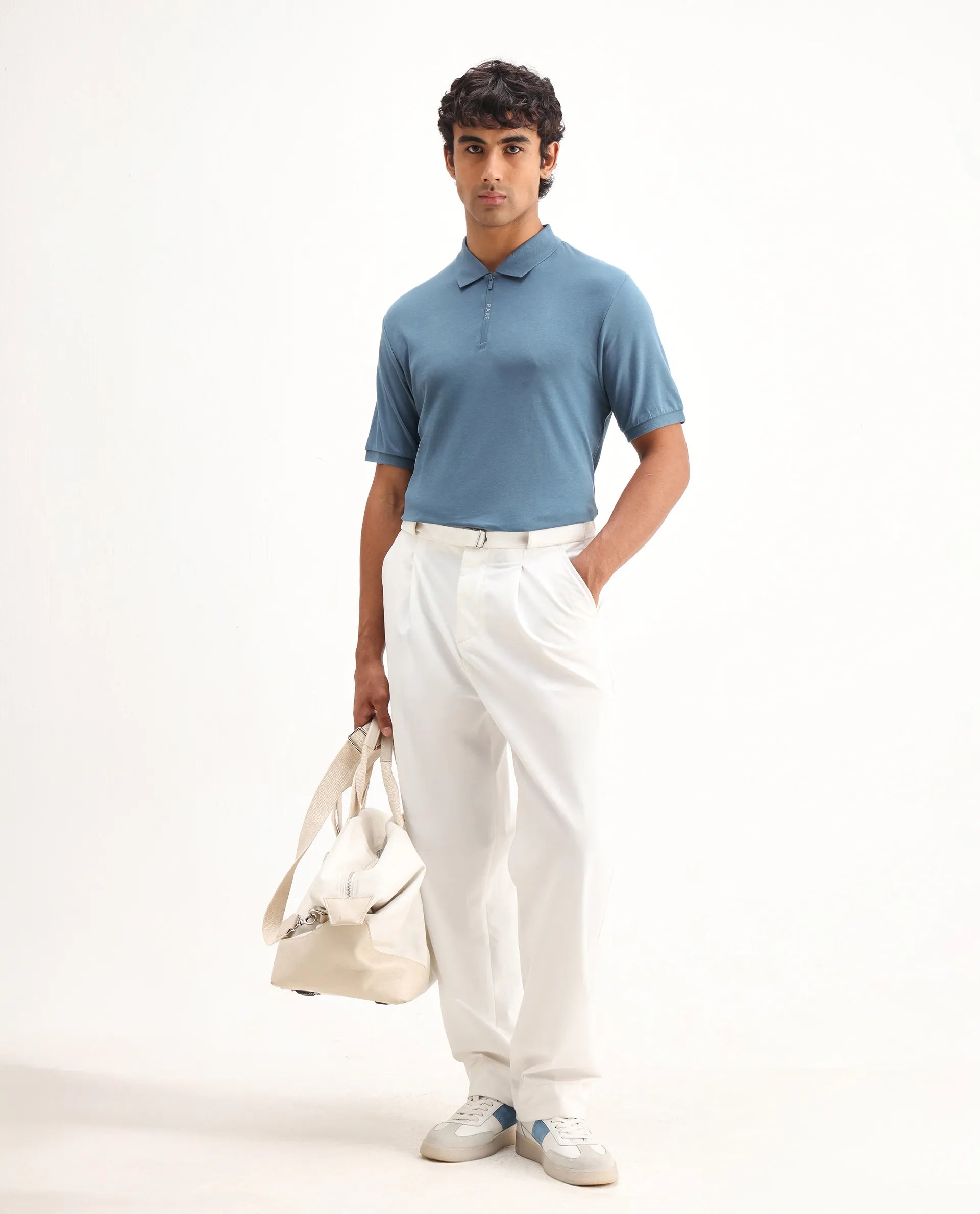 Rare Rabbit Men's Holit Dark Blue Cotton Plain Regular Fit Half Sleeve Polo