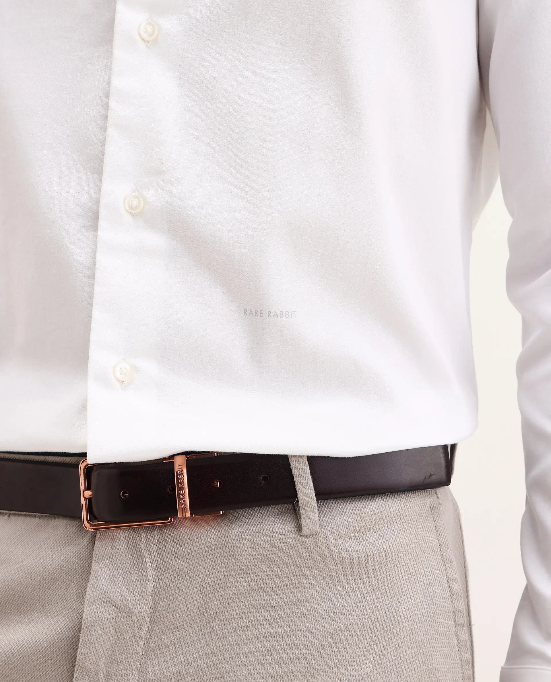 Rare Rabbit Men's Holla-25 White Cotton Blend Plain Regular Fit Full Sleeve Collared Shirt