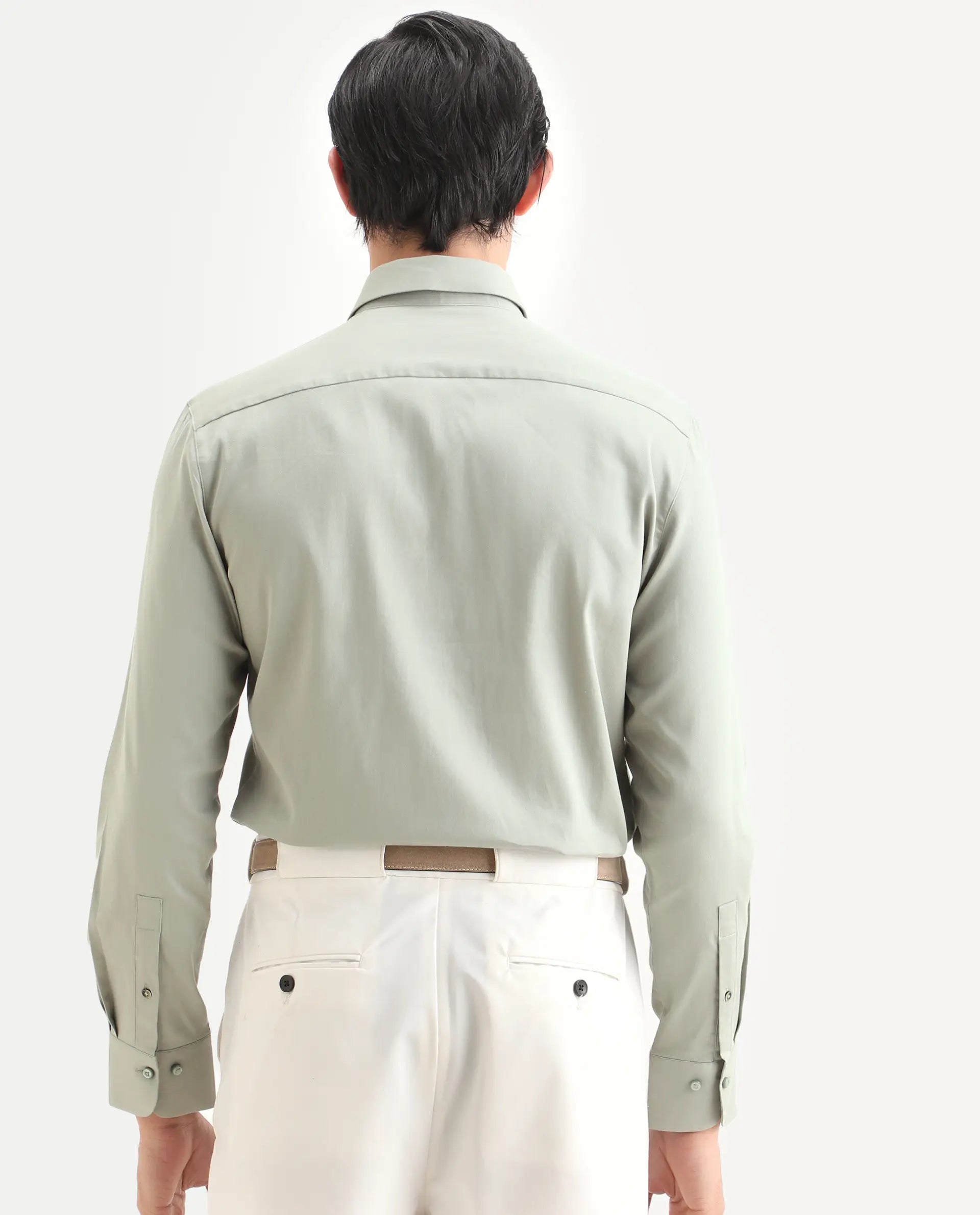 Rare Rabbit Men's Holla-Ss26 Pastel Green Cotton Blend Fabric Full Sleeve Spread Collar Regular Fit Plain Shirt