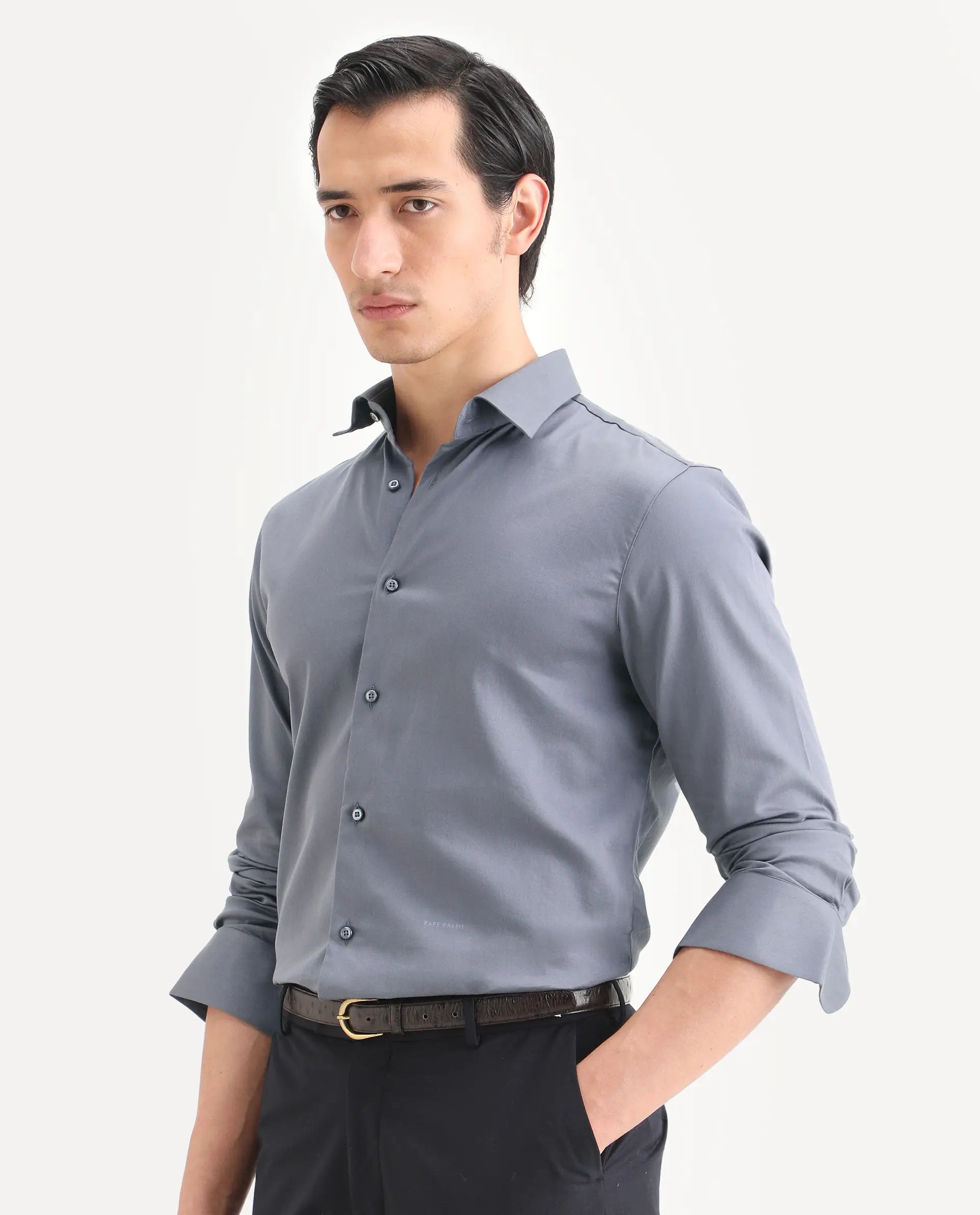 Rare Rabbit Men's Holla-Ss26 Purple Cotton Blend Fabric Full Sleeve Spread Collar Regular Fit Plain Shirt